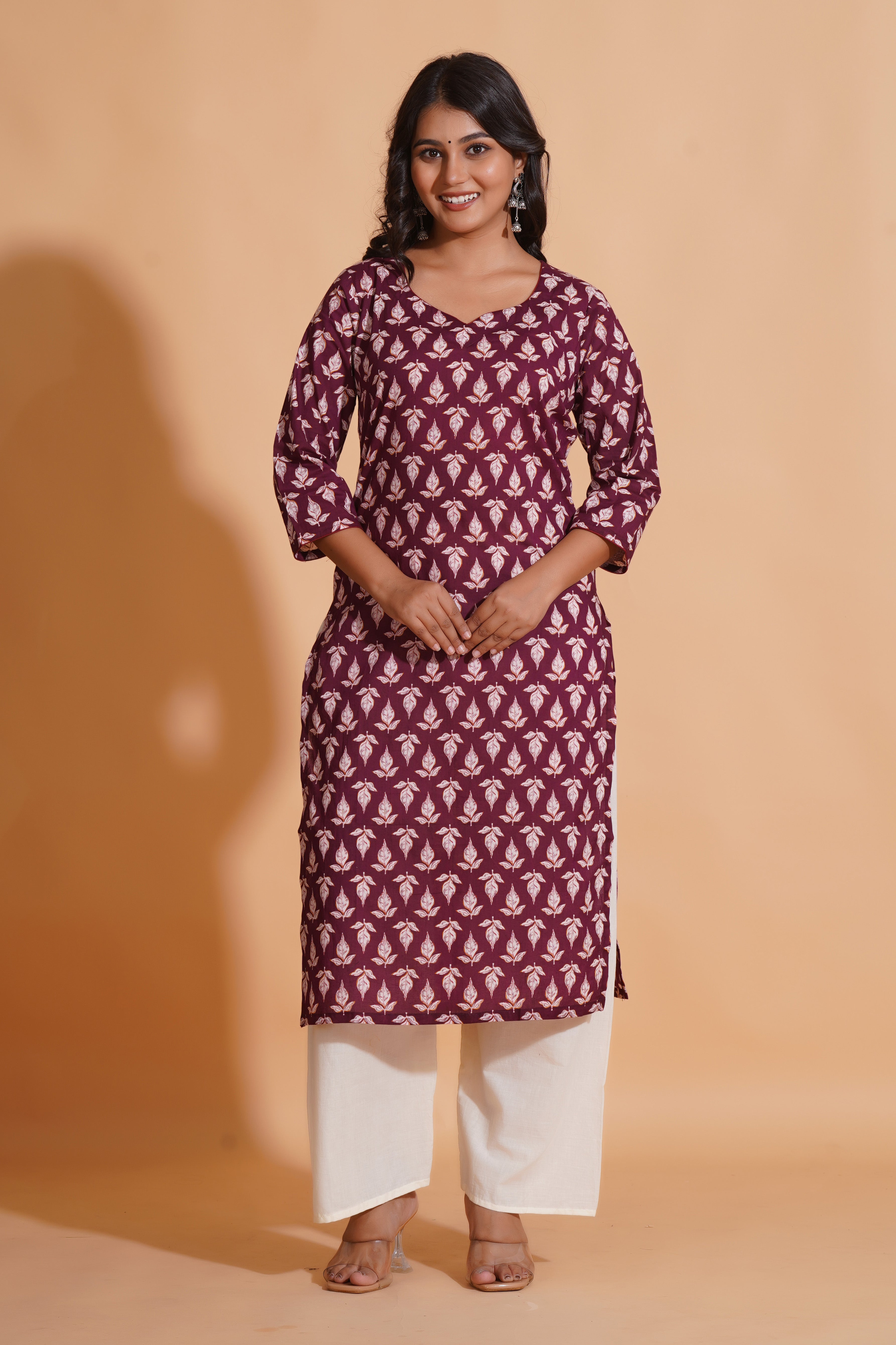 Regal Wine Block-Print Kurta