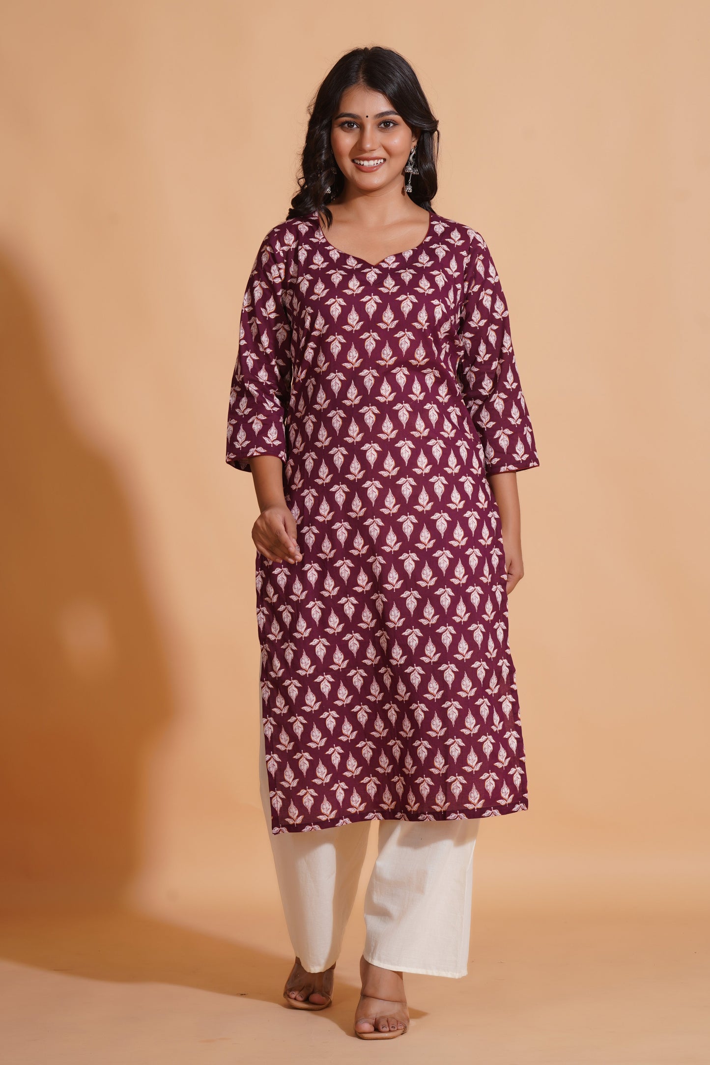 Regal Wine Block-Print Kurta