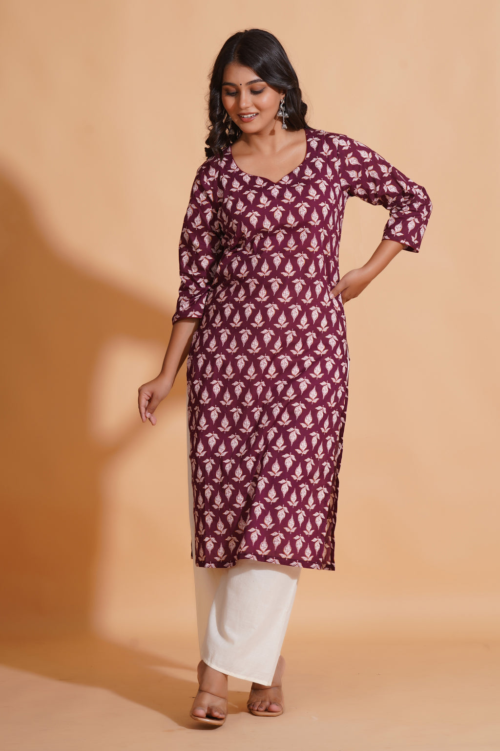 Regal Wine Block-Print Kurta