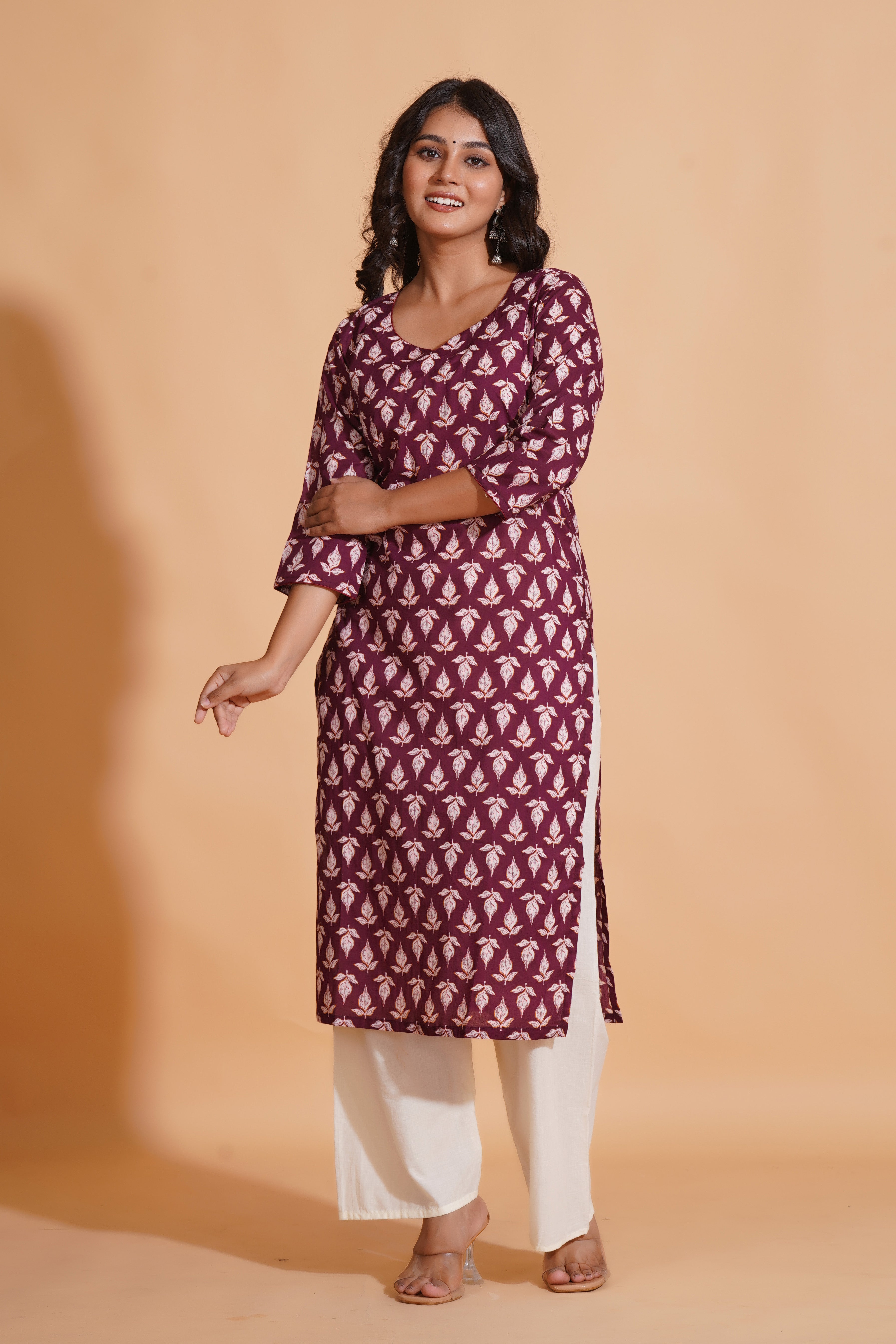 Regal Wine Block-Print Kurta