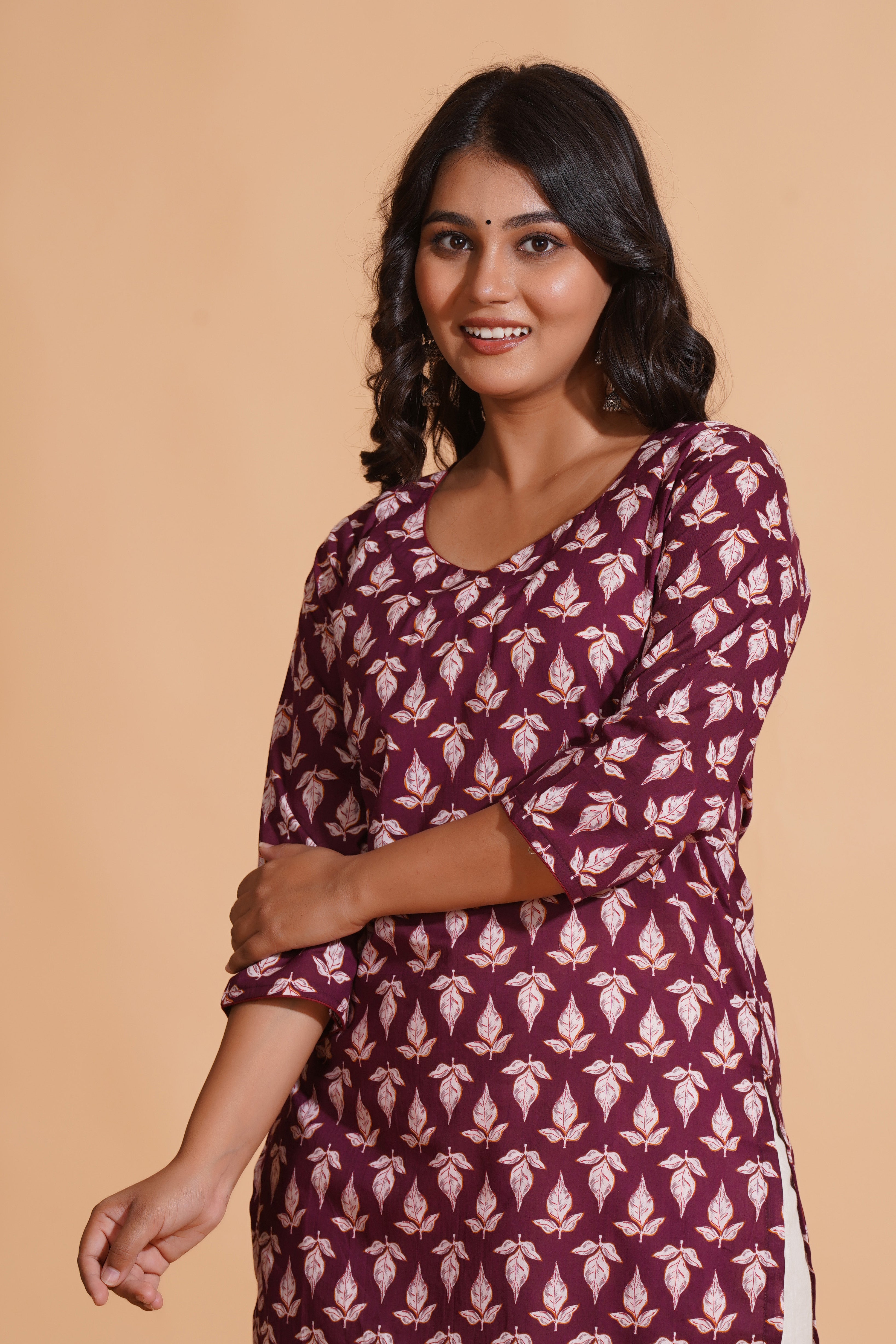Regal Wine Block-Print Kurta