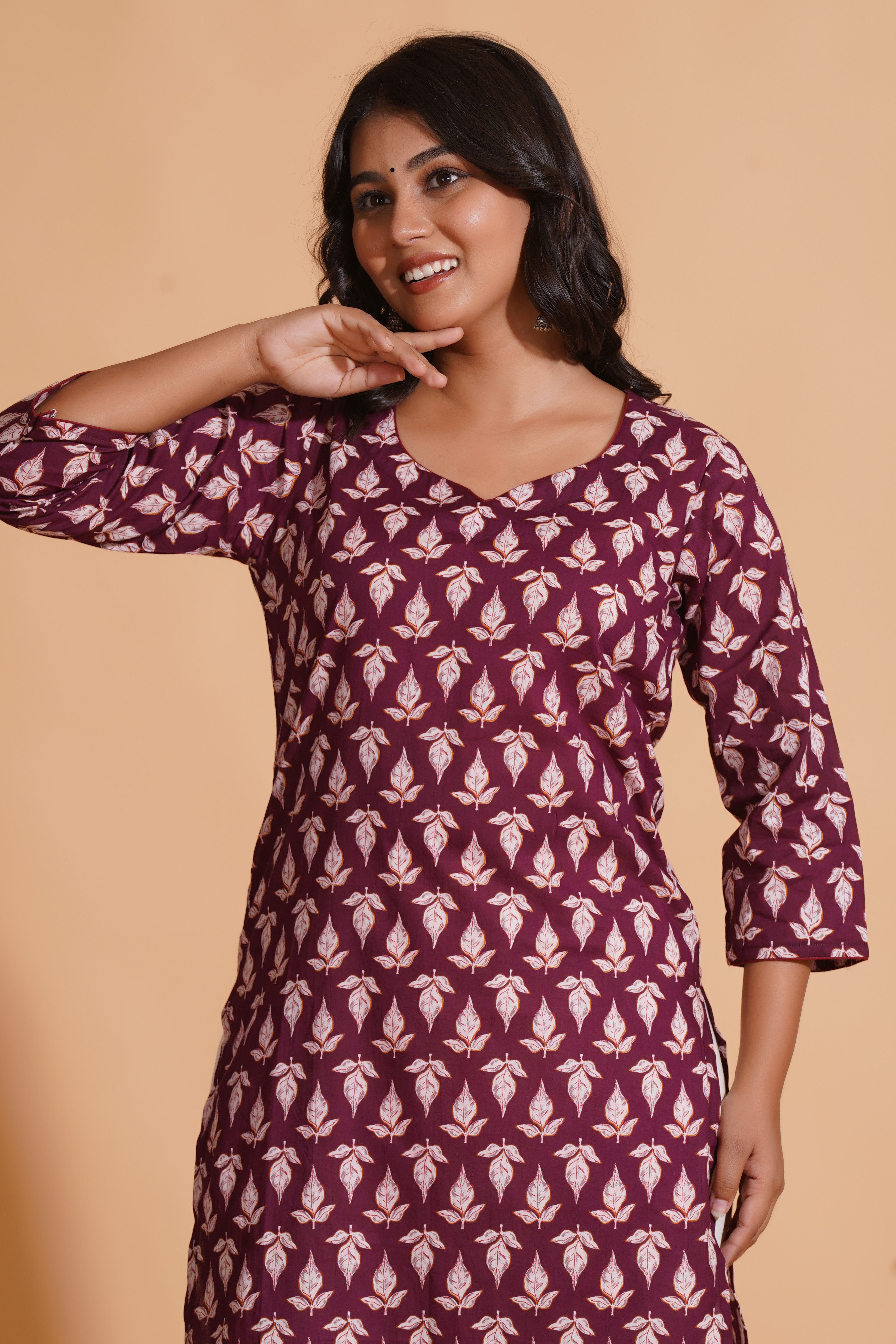 Regal Wine Block-Print Kurta