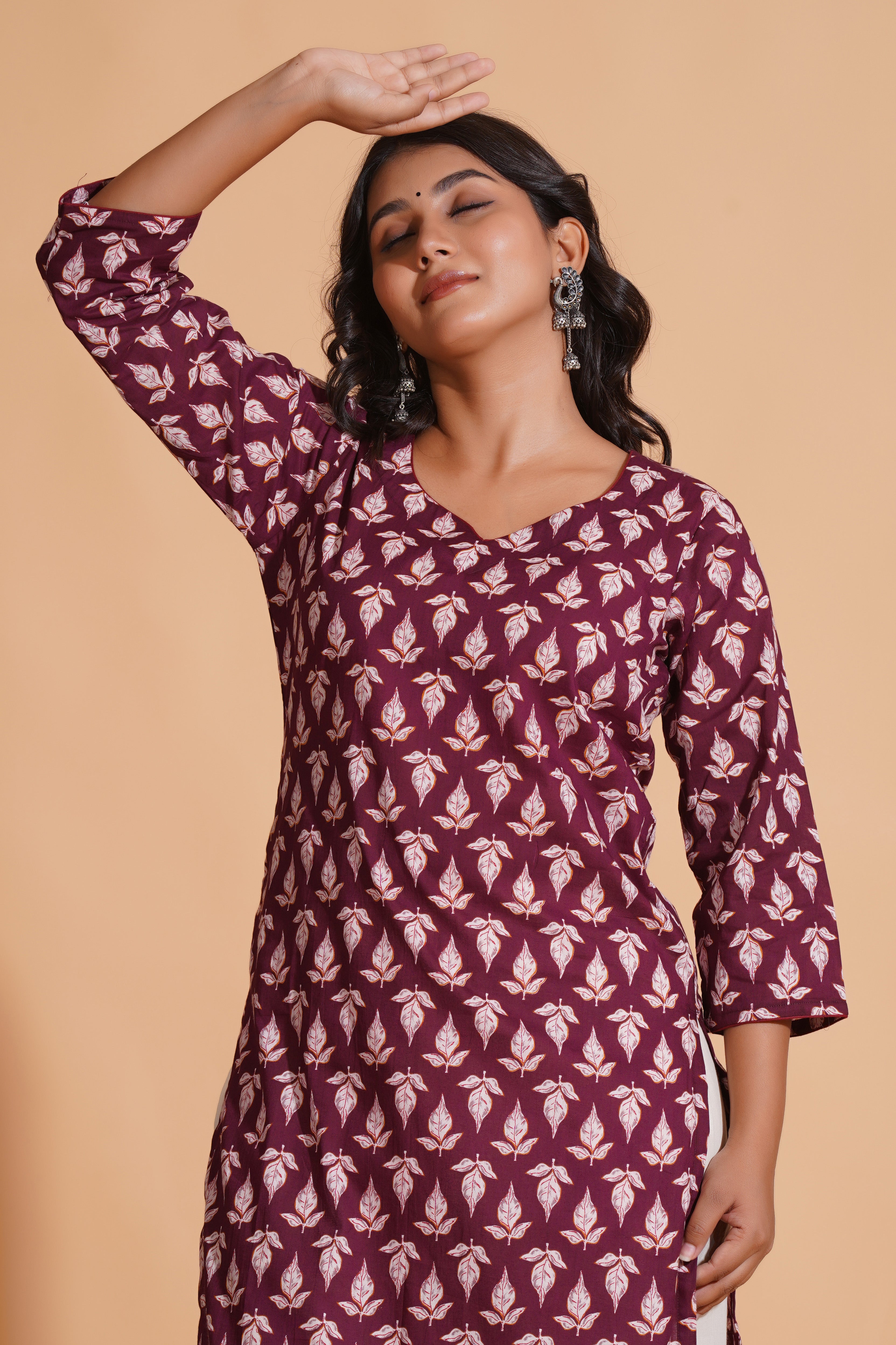 Regal Wine Block-Print Kurta