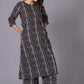 Charcoal Stripe Handblock Cotton Kurta Set