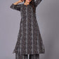 Charcoal Stripe Handblock Cotton Kurta Set