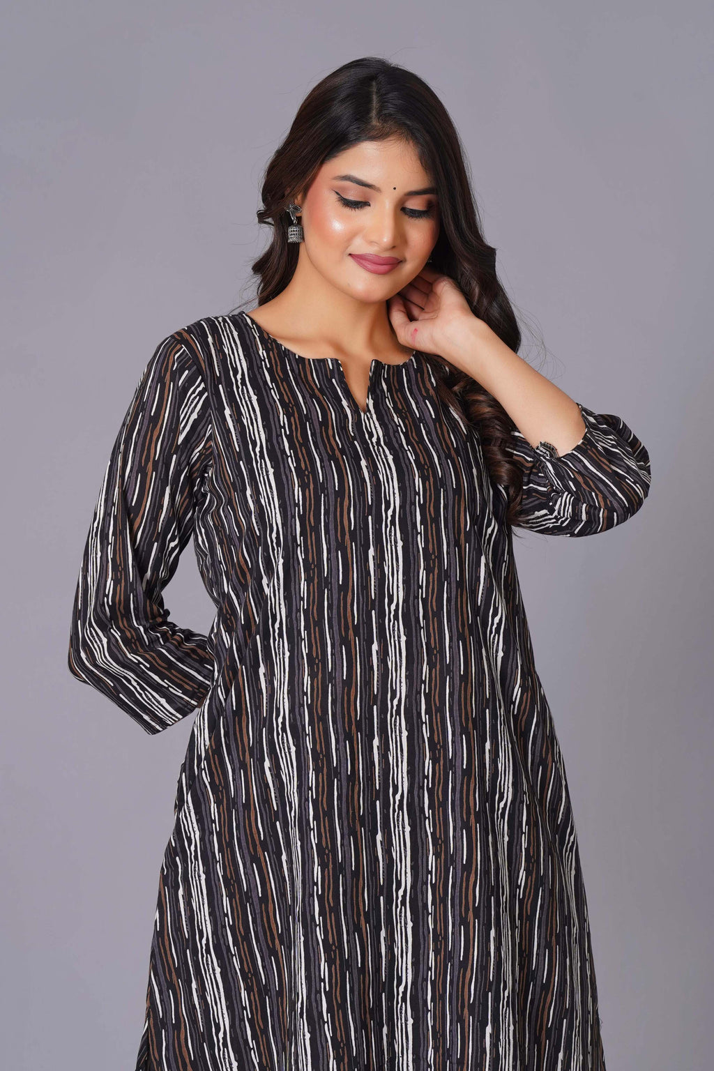 Charcoal Stripe Handblock Cotton Kurta Set