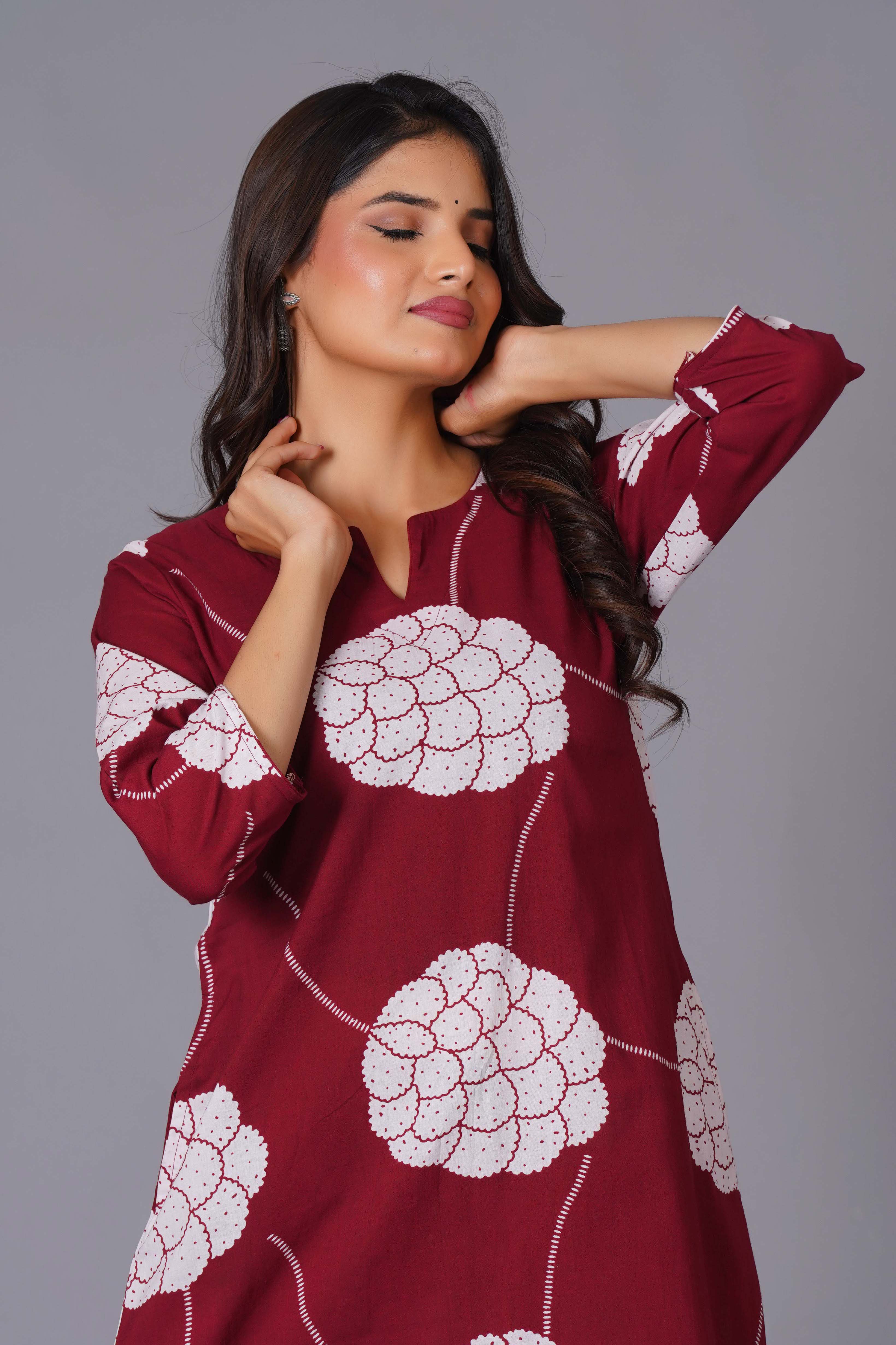 Crimson Blossom Oversized Floral Cotton Kurta Set