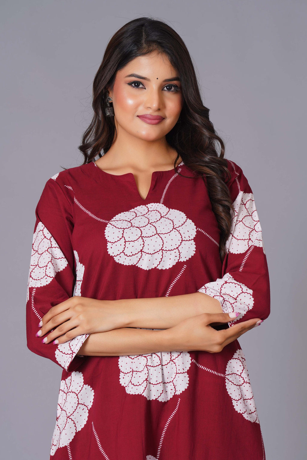 Crimson Blossom Oversized Floral Cotton Kurta Set