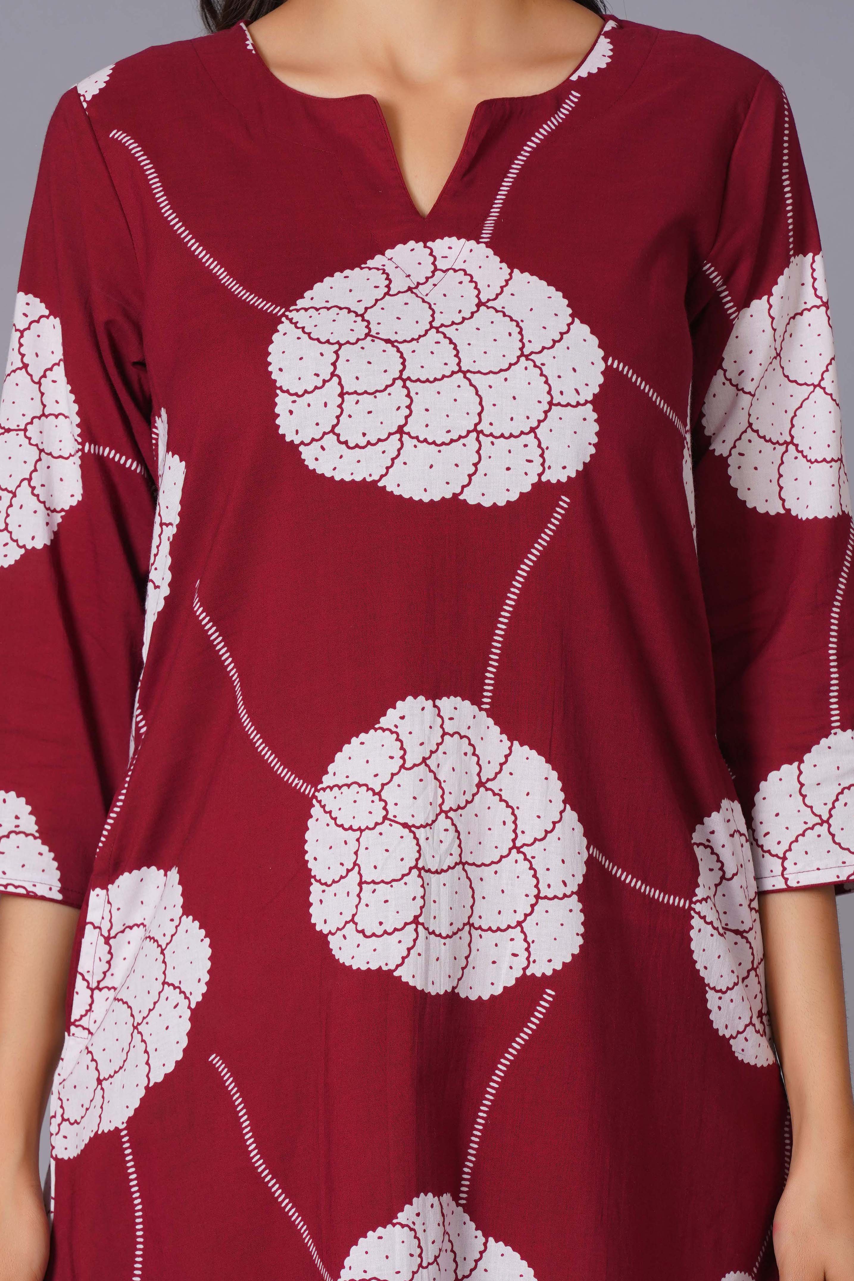 Crimson Blossom Oversized Floral Cotton Kurta Set