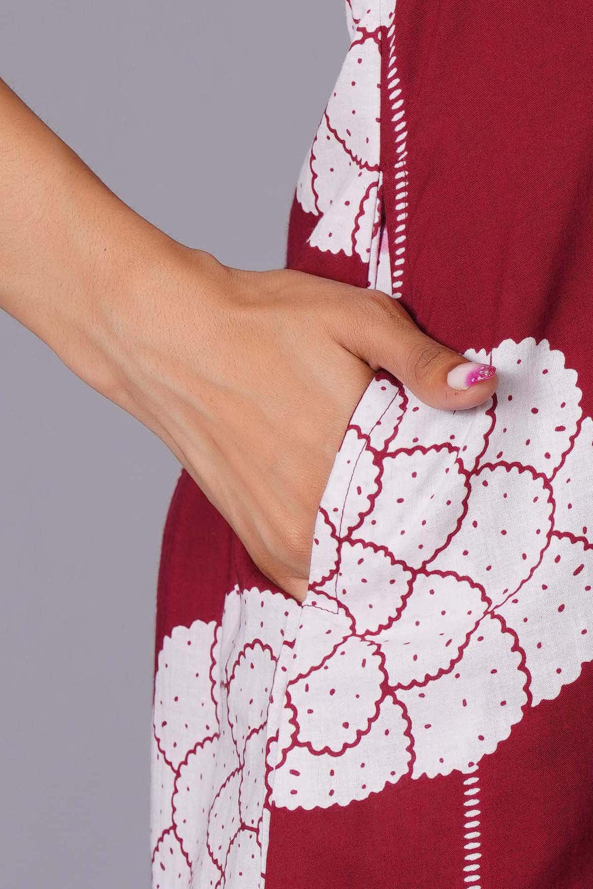 Crimson Blossom Oversized Floral Cotton Kurta Set