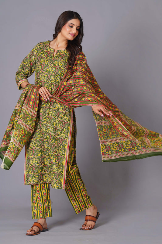 Verdant Paisley Heritage Print Kurta Set