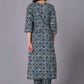 Azure Geometric Bloom Cotton Suit Set