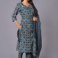 Azure Geometric Bloom Cotton Suit Set