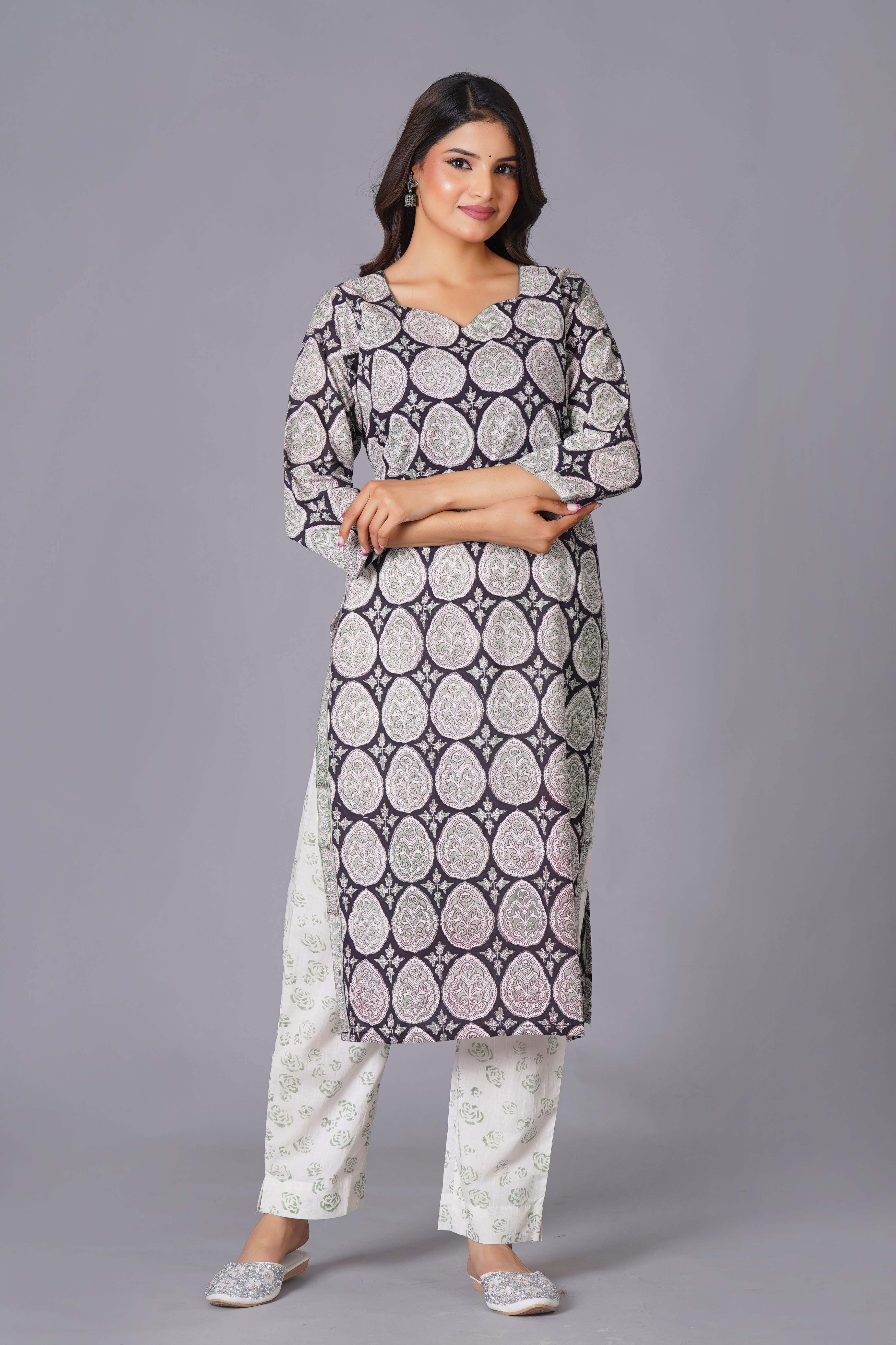 Ornate Paisley Handblock Cotton Suit Set