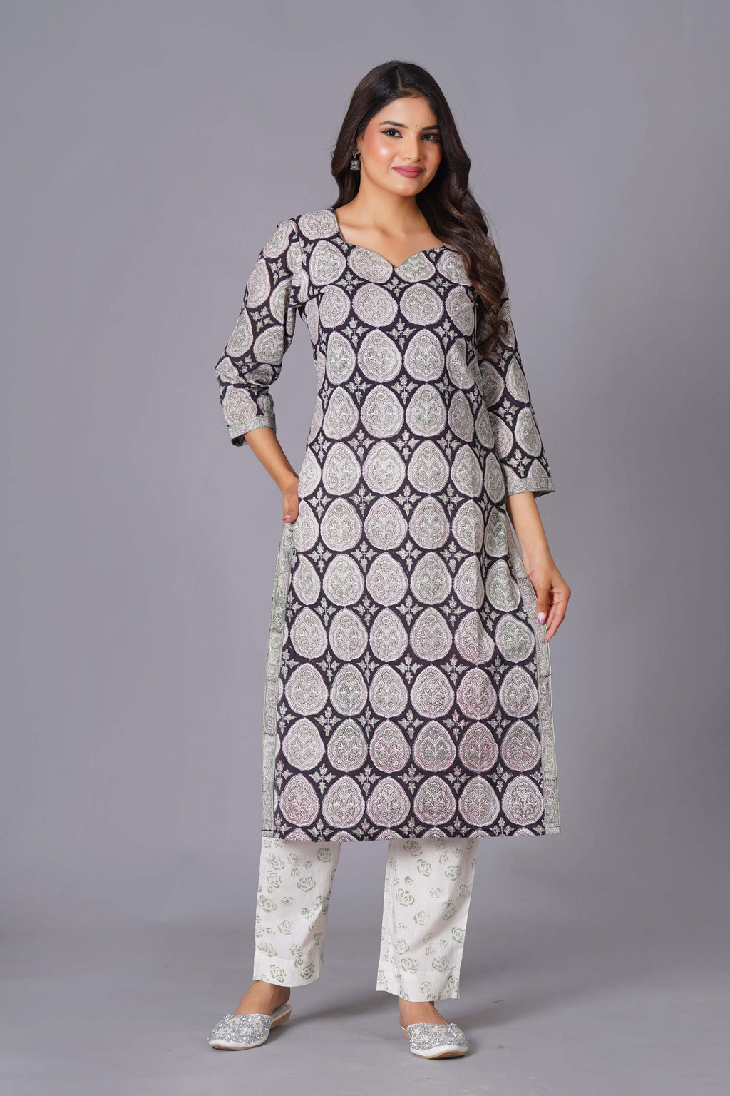 Ornate Paisley Handblock Cotton Suit Set