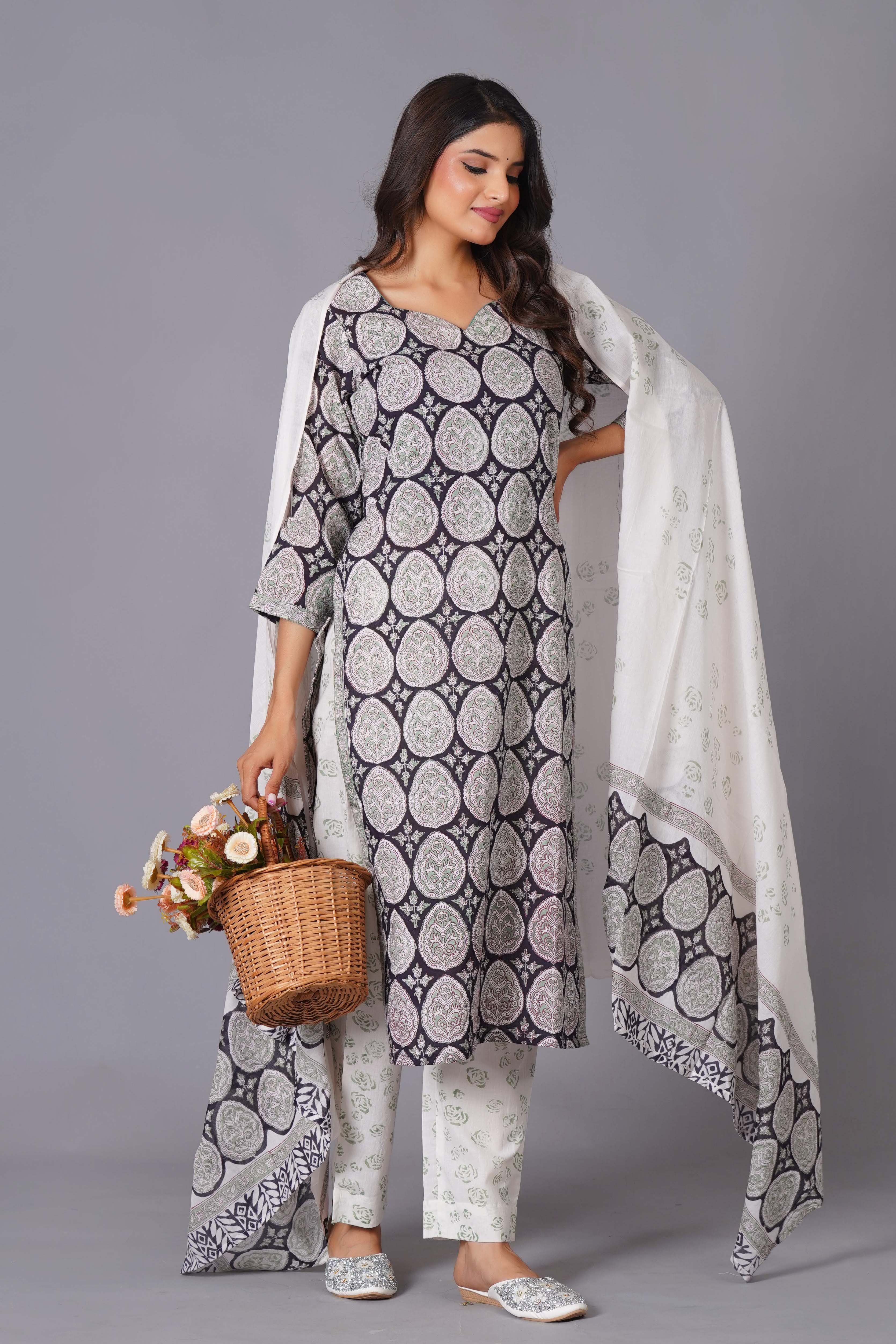 Ornate Paisley Handblock Cotton Suit Set