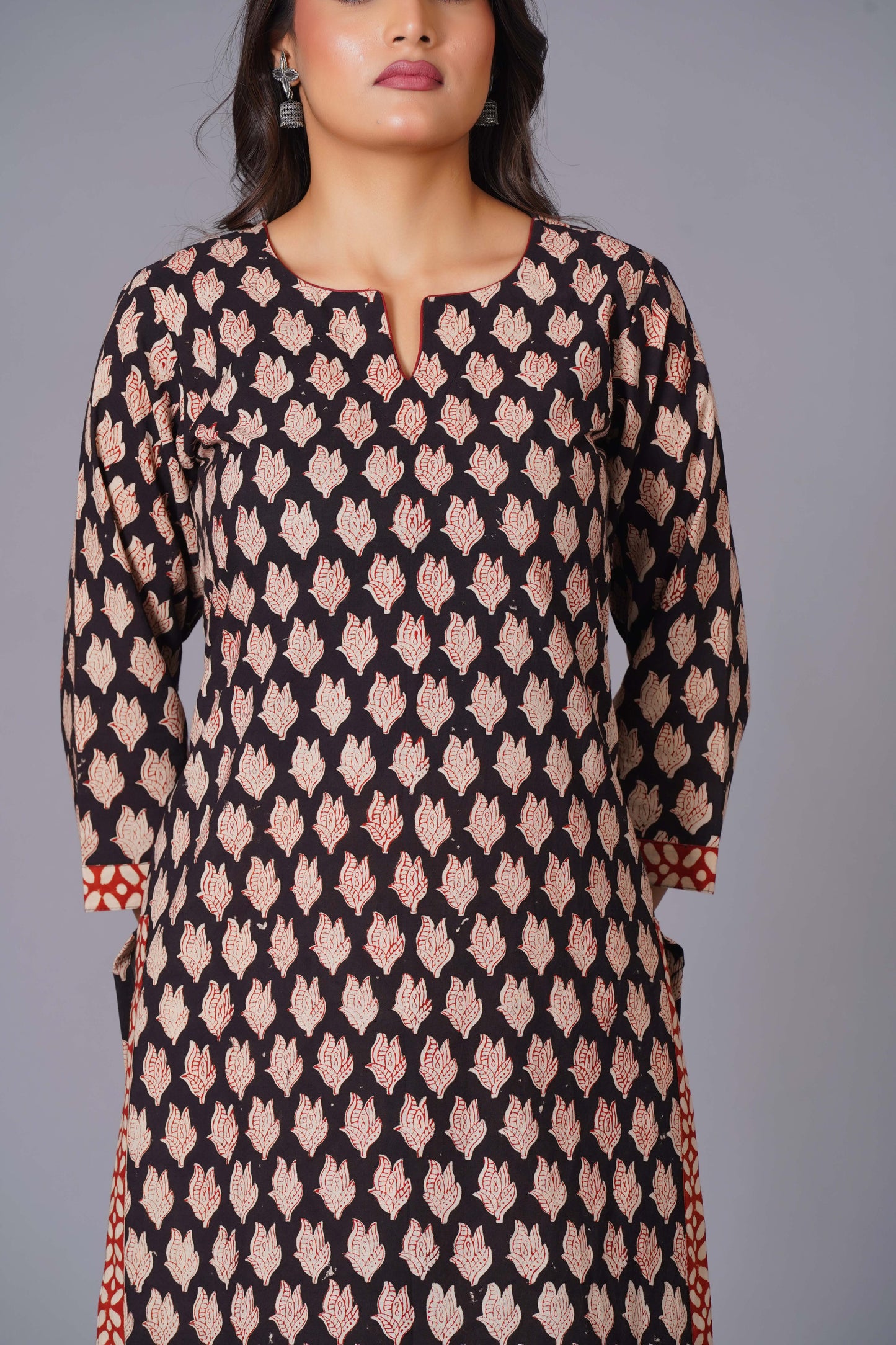 Noir Leaf Handblock Cotton Suit Set