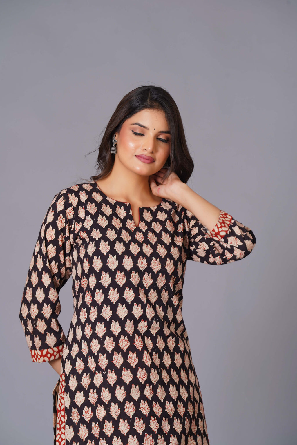 Noir Leaf Handblock Cotton Suit Set