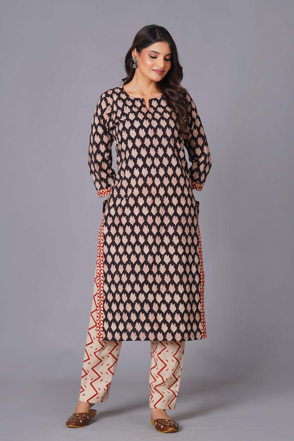 Noir Leaf Handblock Cotton Suit Set