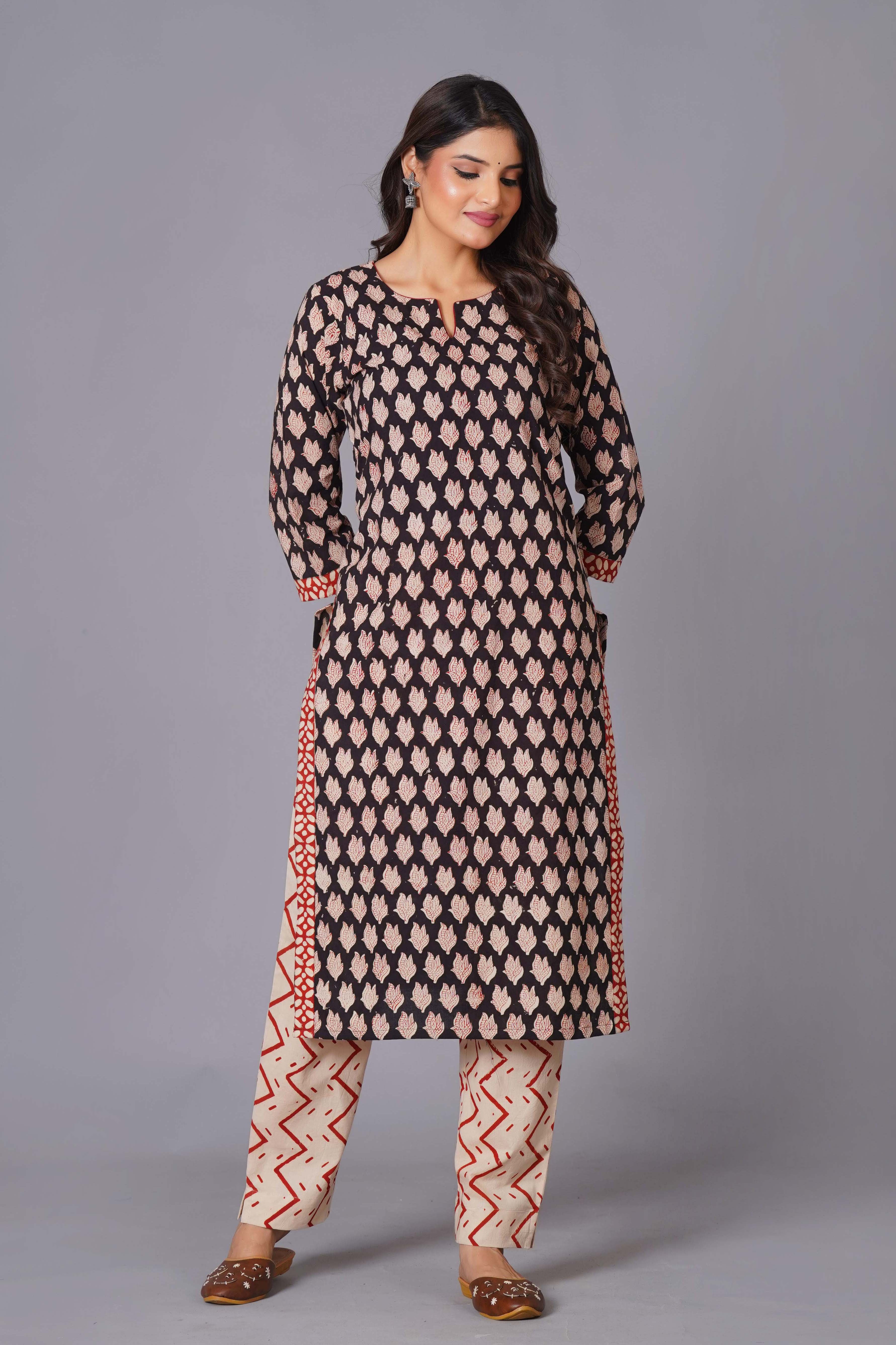 Noir Leaf Handblock Cotton Suit Set