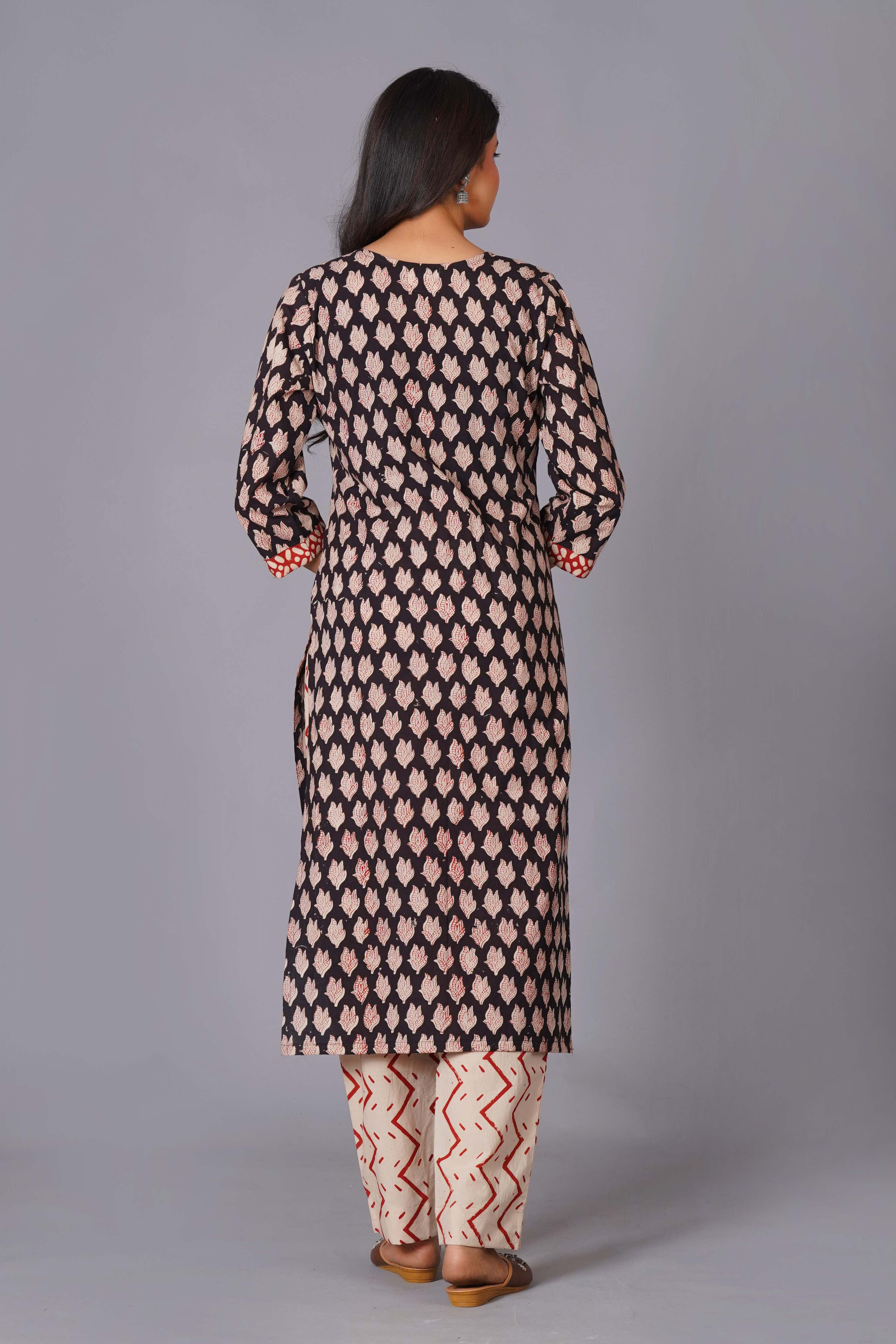 Noir Leaf Handblock Cotton Suit Set