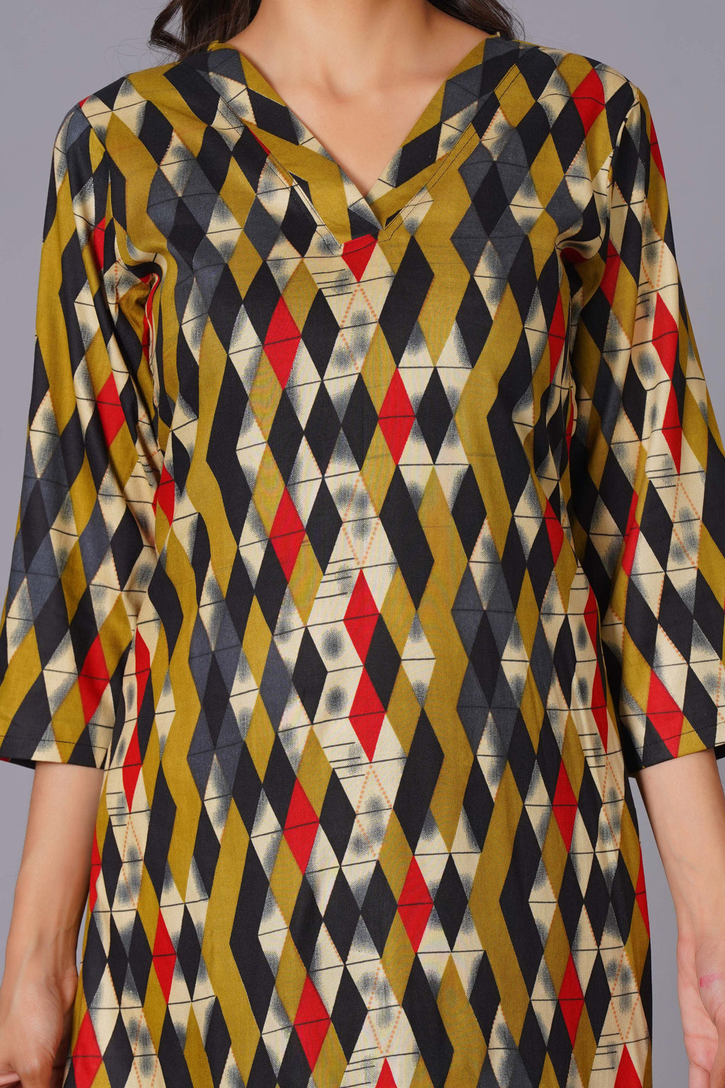 Geometric Flair Multi-Color Rayon Suit Set