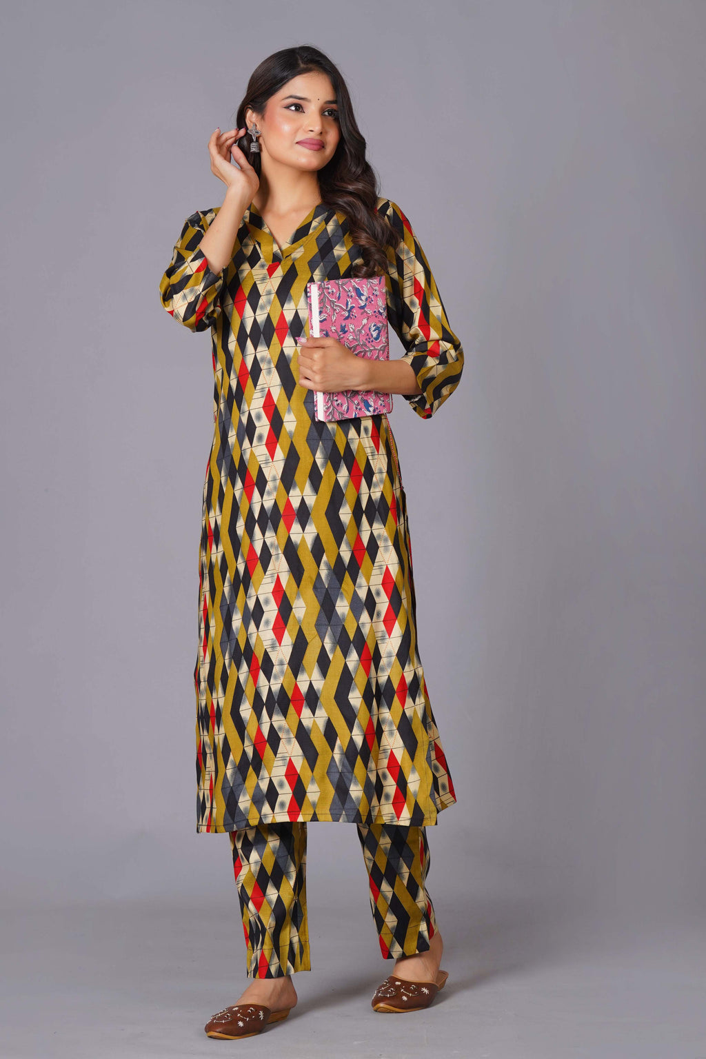 Geometric Flair Multi-Color Rayon Suit Set
