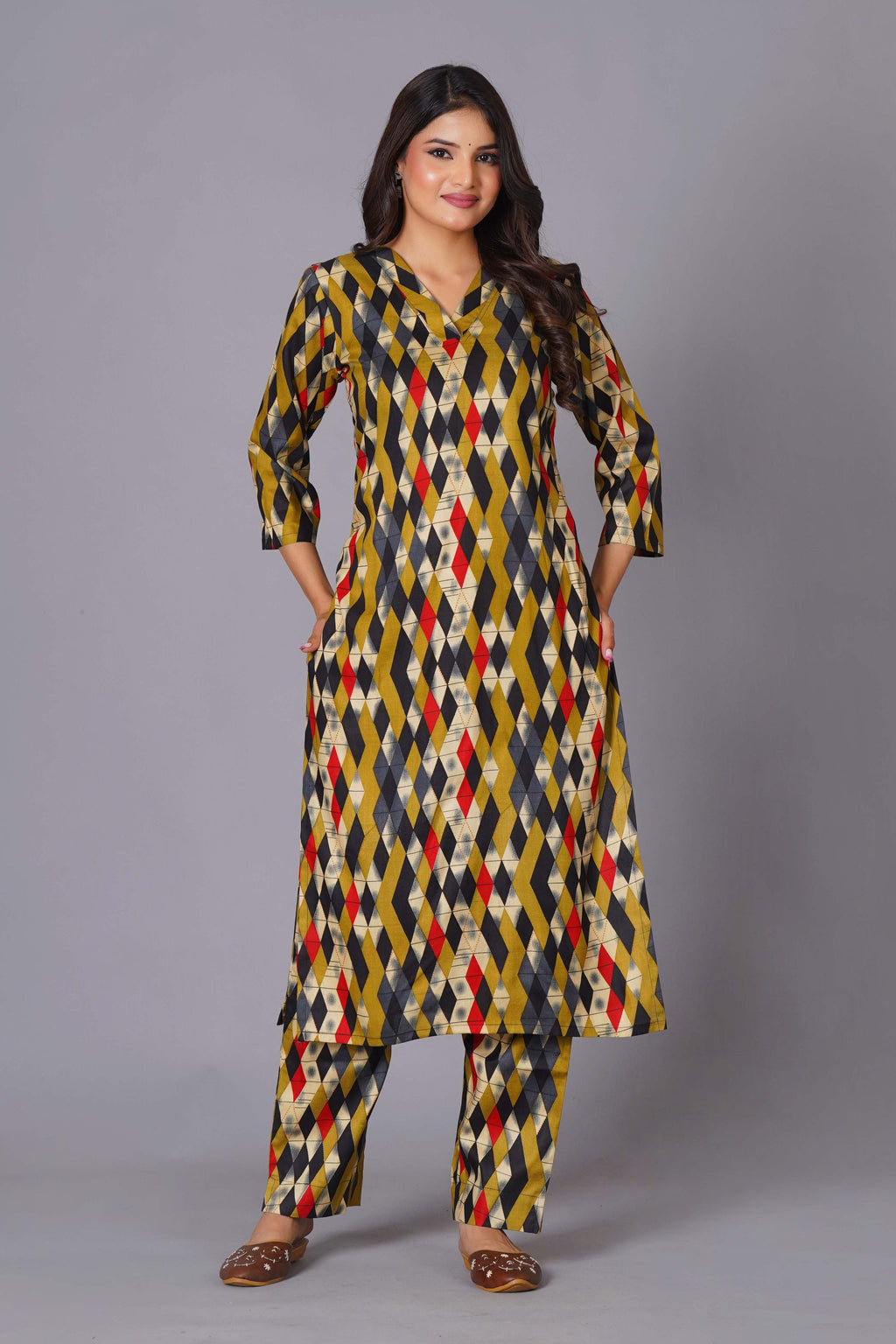 Geometric Flair Multi-Color Rayon Suit Set