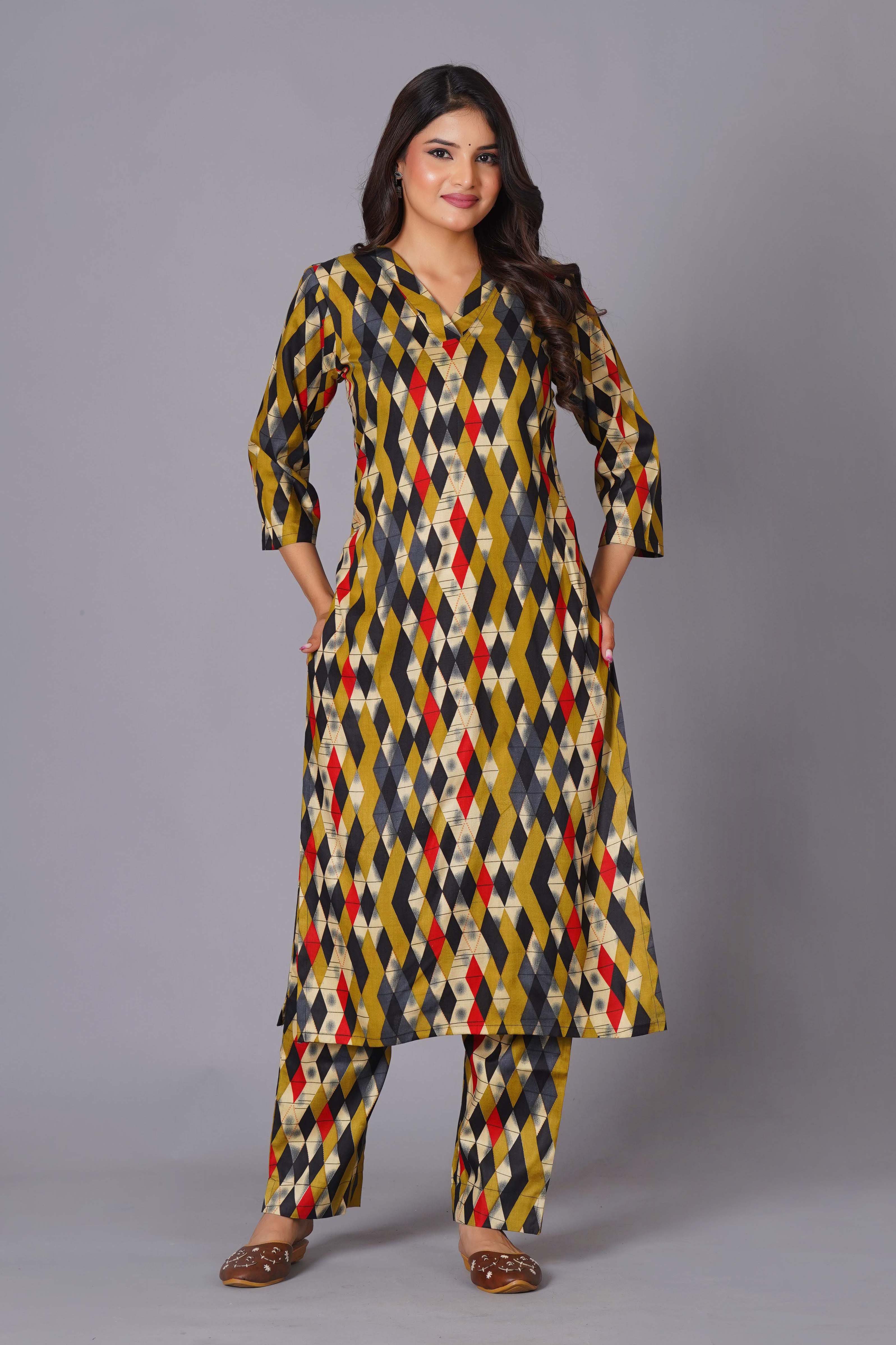 Geometric Flair Multi-Color Rayon Suit Set