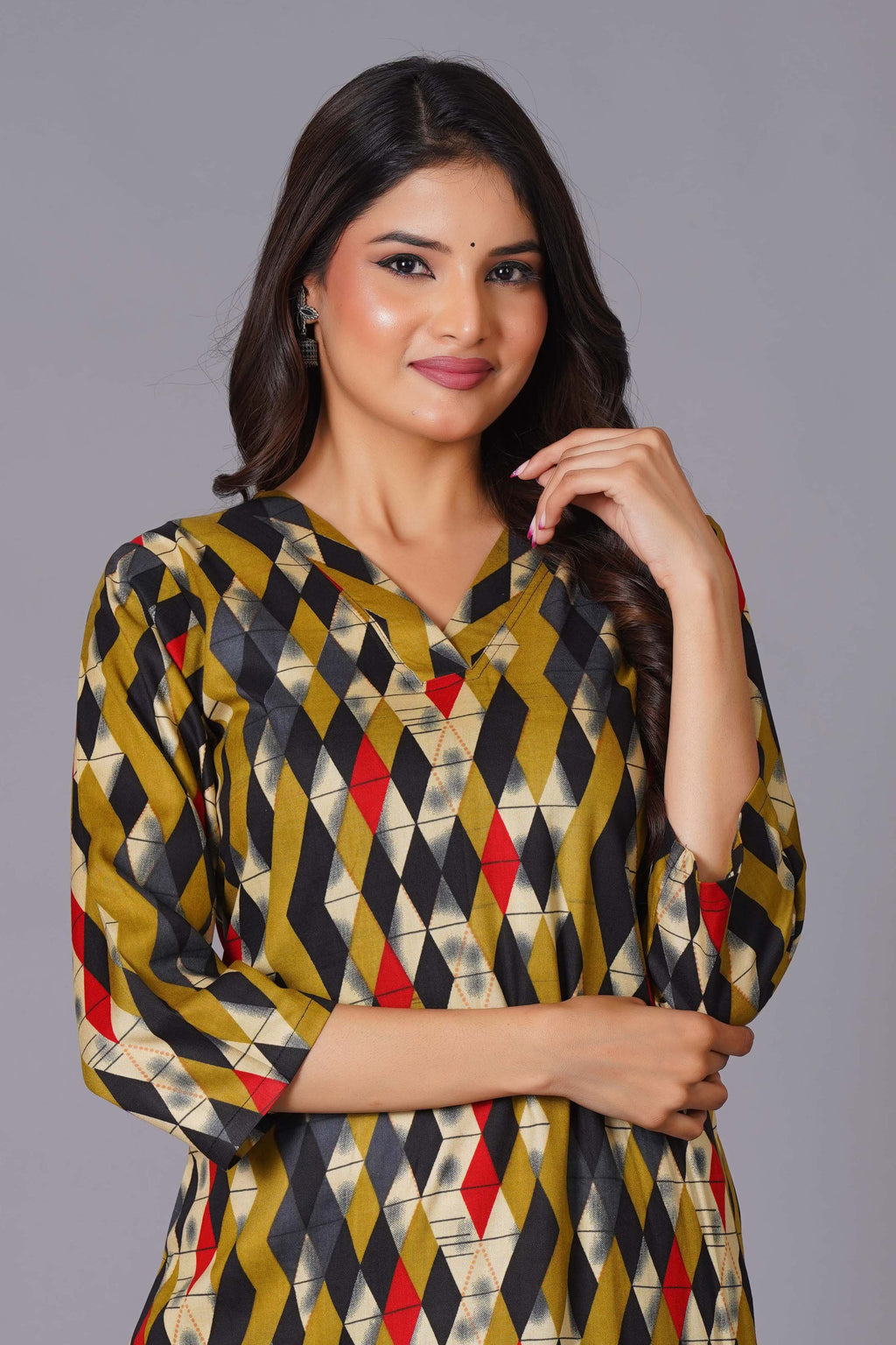 Geometric Flair Multi-Color Rayon Suit Set