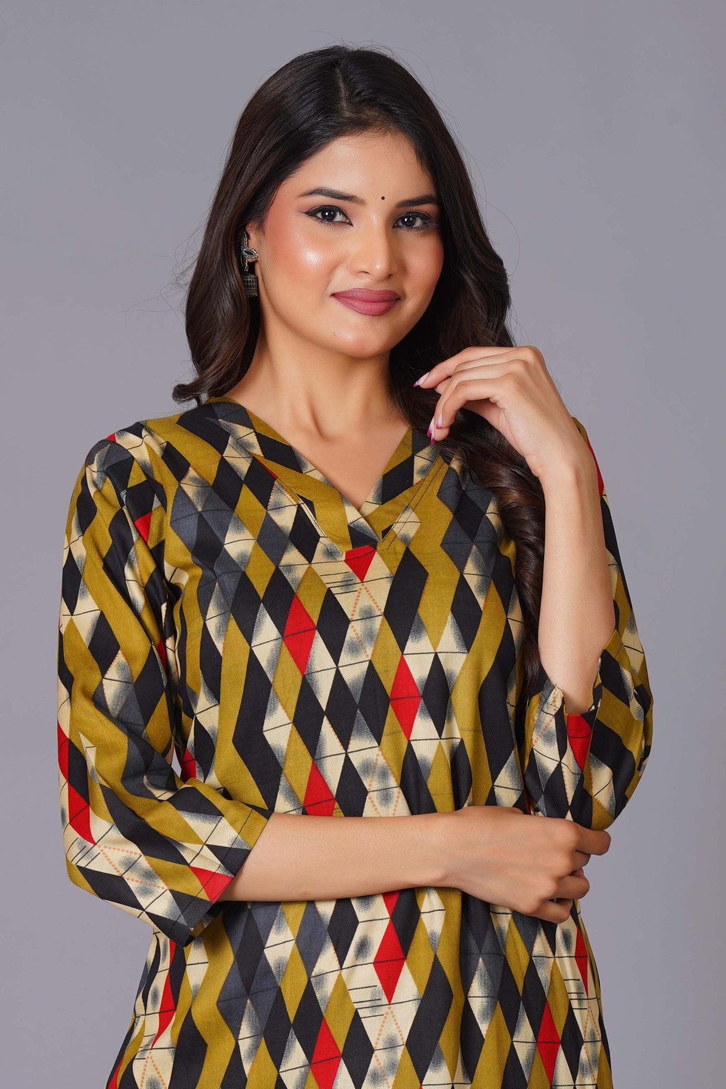 Geometric Flair Multi-Color Rayon Suit Set