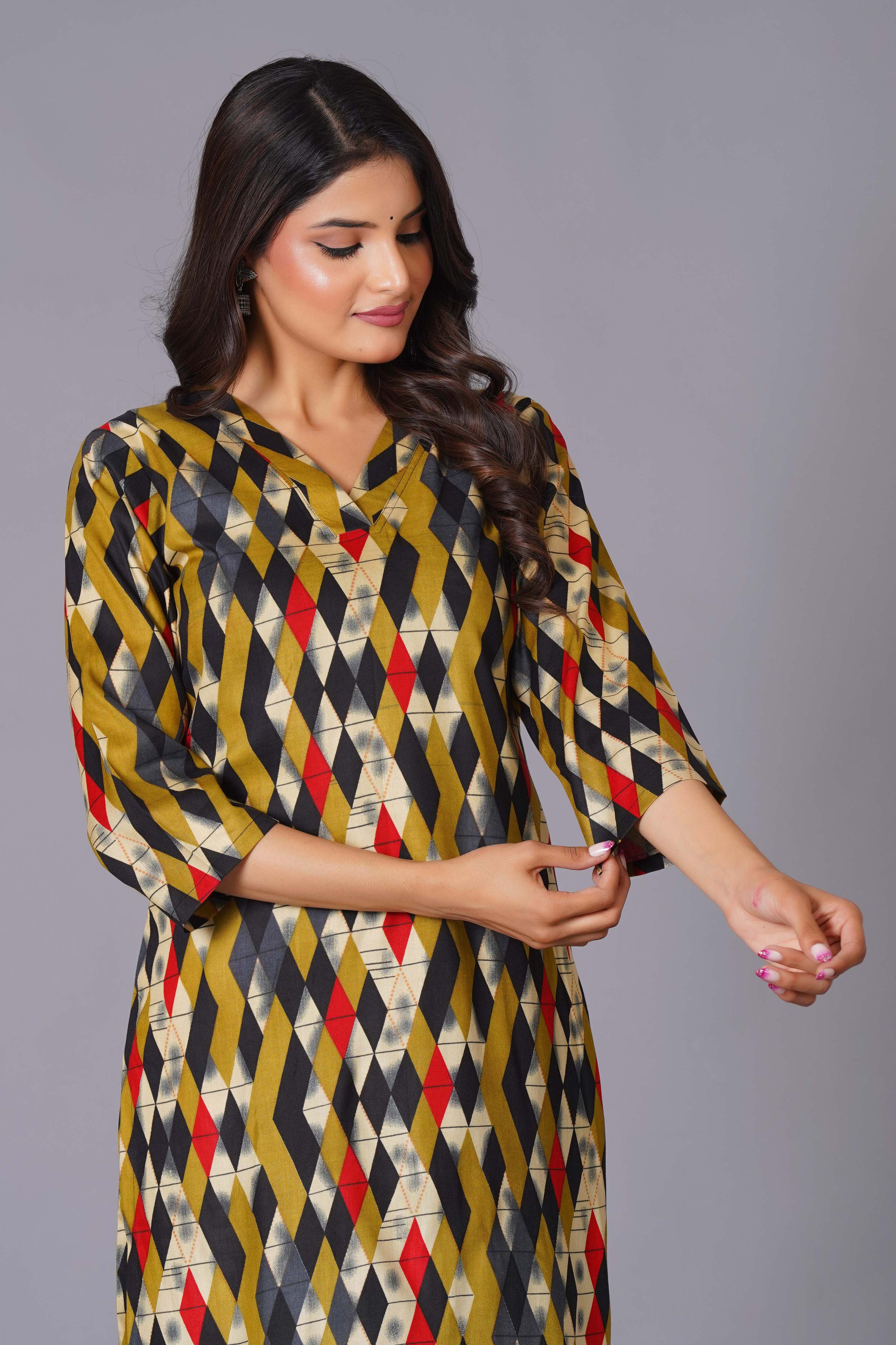 Geometric Flair Multi-Color Rayon Suit Set
