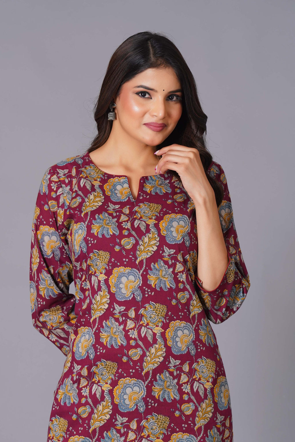 Maroon Finesse Handblock Cotton Kurta Set