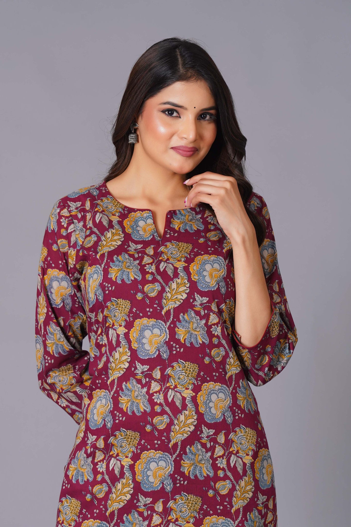 Maroon Finesse Handblock Cotton Kurta Set