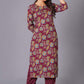 Maroon Finesse Handblock Cotton Kurta Set