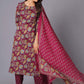 Maroon Finesse Handblock Cotton Kurta Set