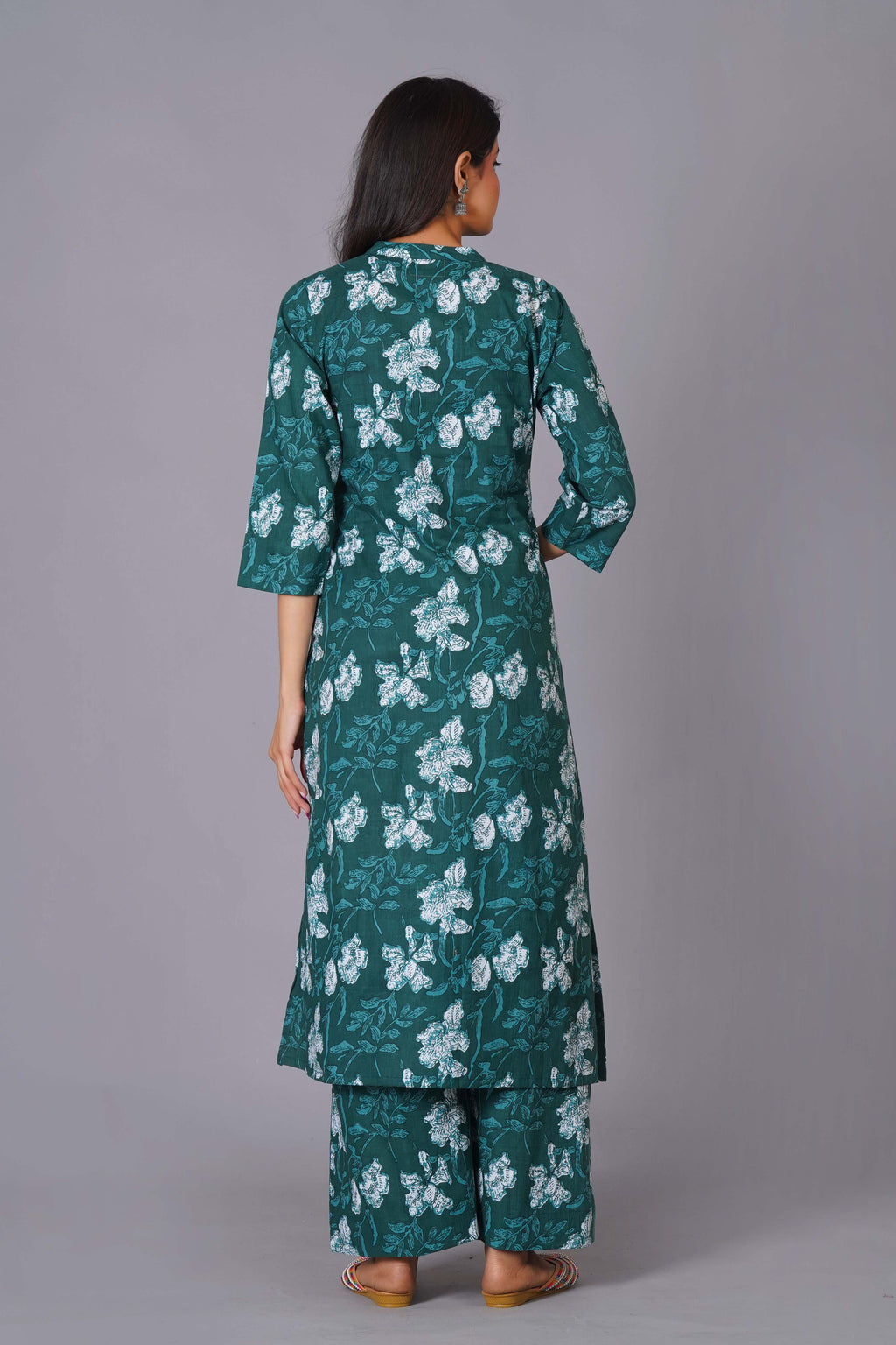 Teal Bloom Cotton Flared Kurta Set