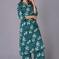 Teal Bloom Cotton Flared Kurta Set