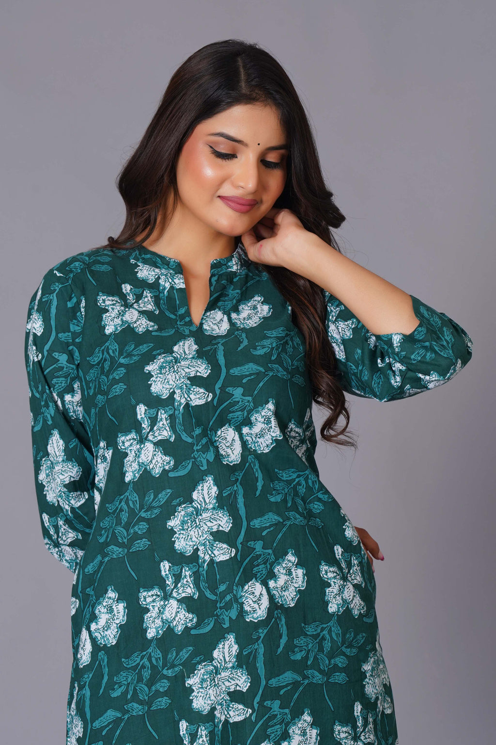 Teal Bloom Cotton Flared Kurta Set