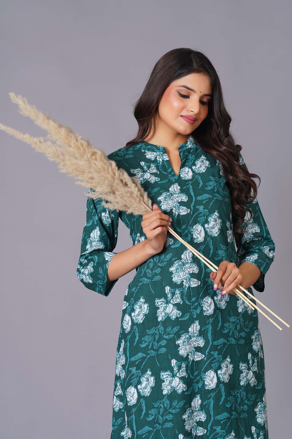 Teal Bloom Cotton Flared Kurta Set