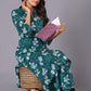Teal Bloom Cotton Flared Kurta Set