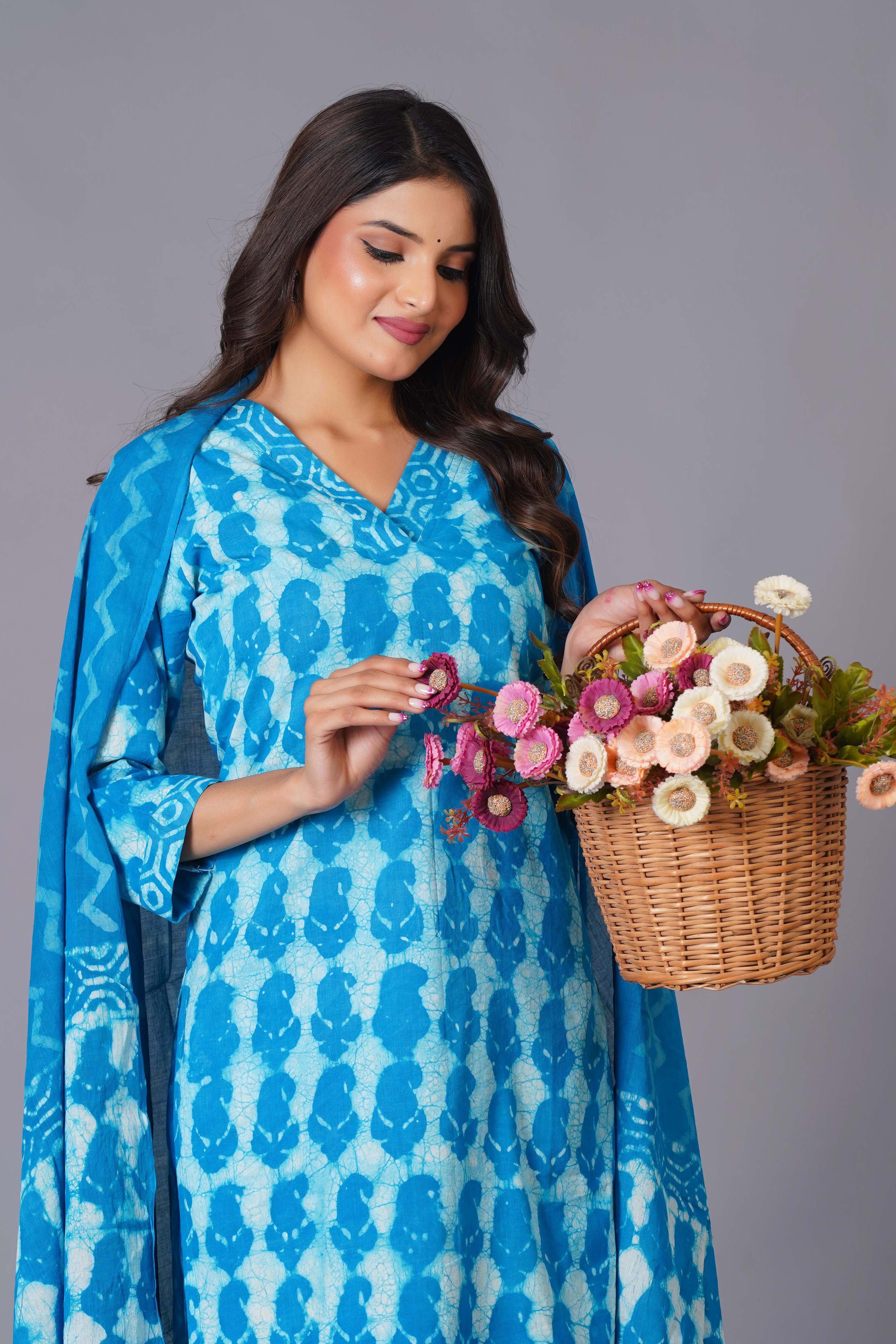 Azure Tie-Dye Pure Cotton Suit Set