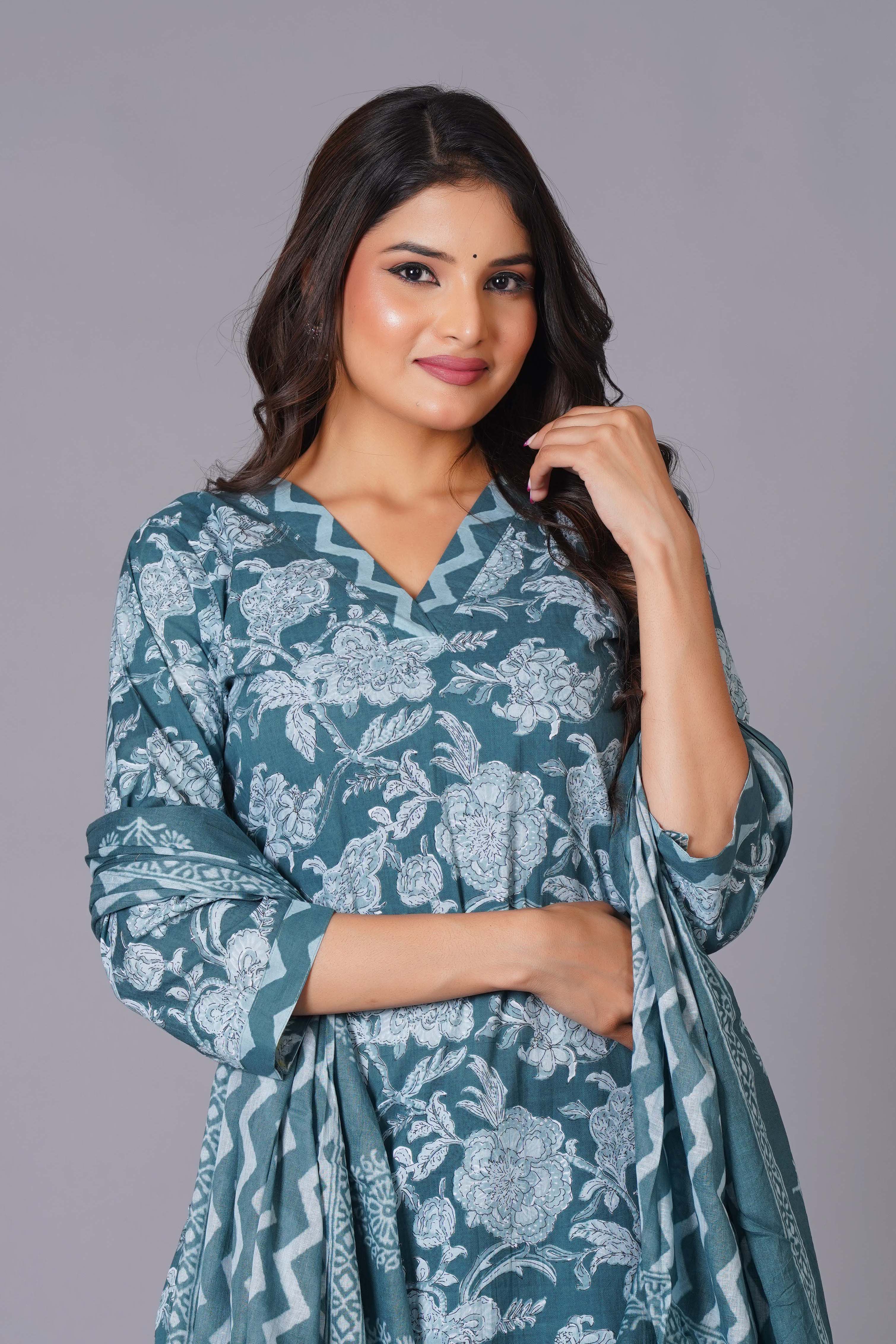 Aqua Grace Handblock Cotton Suit Set