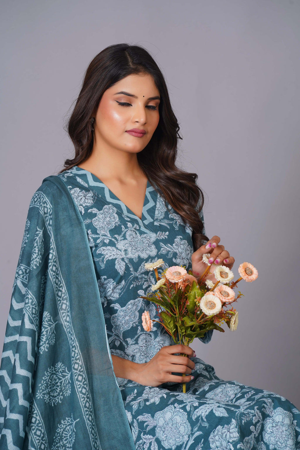 Aqua Grace Handblock Cotton Suit Set