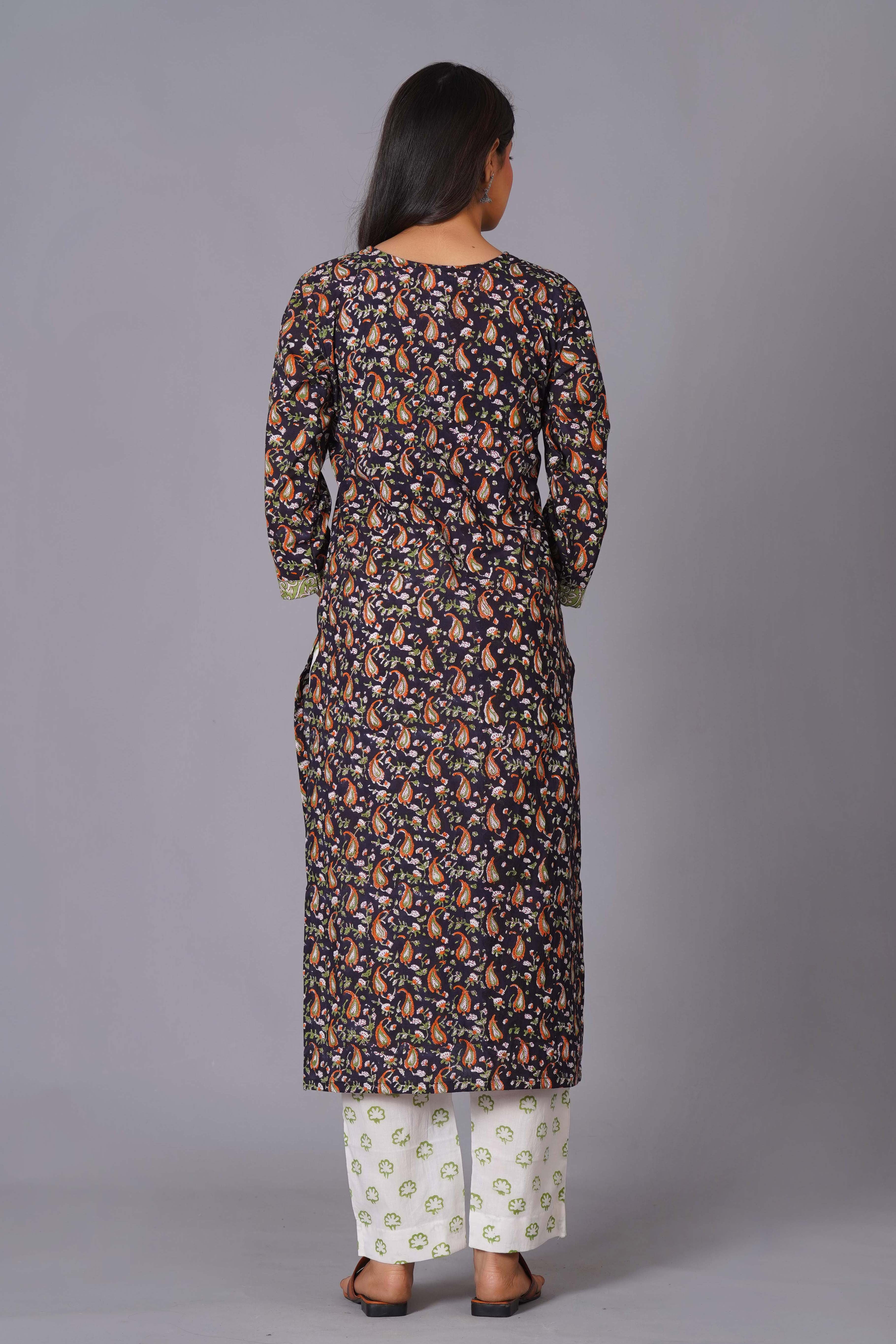 Midnight Paisley Handblock Cotton Suit Set