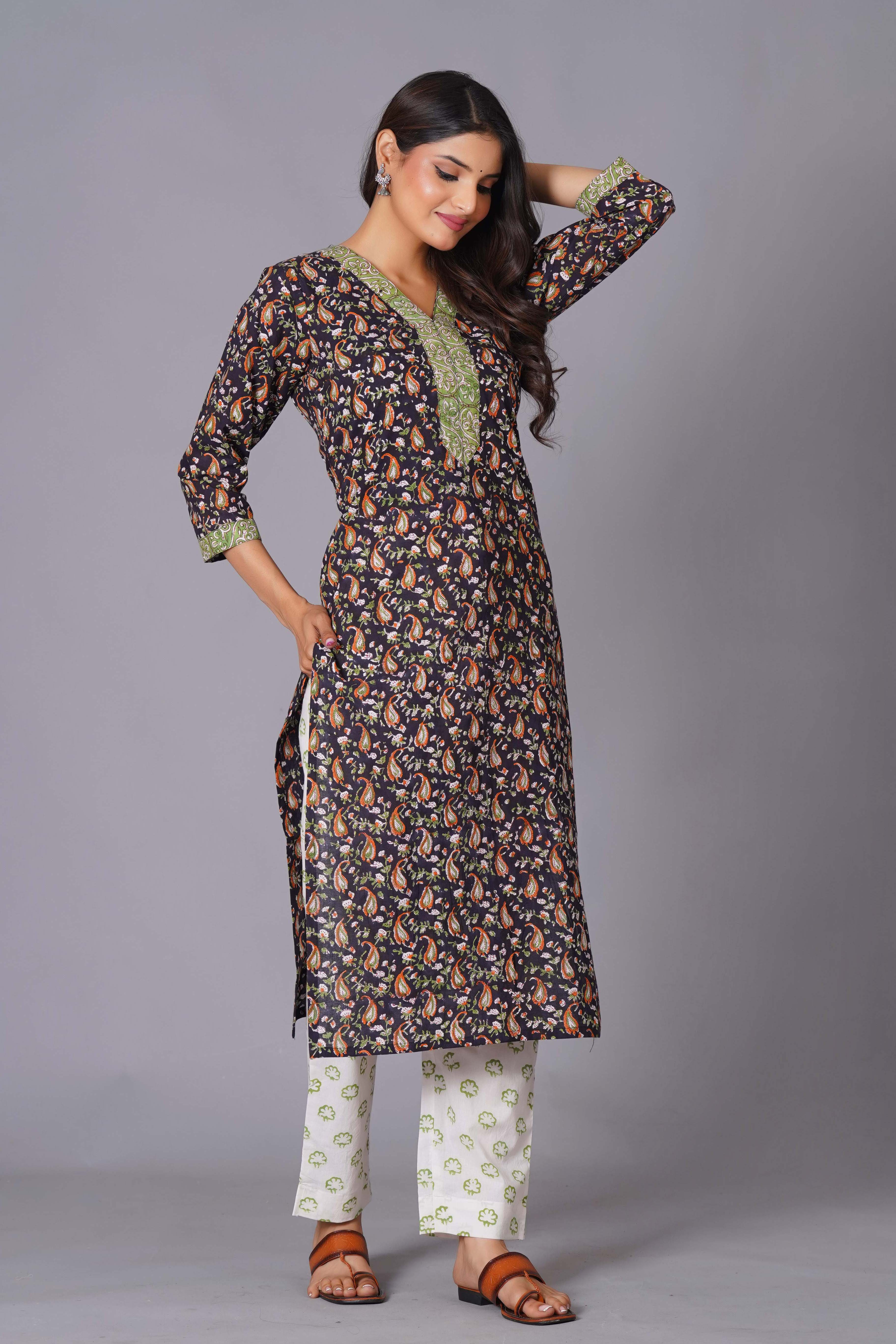 Midnight Paisley Handblock Cotton Suit Set