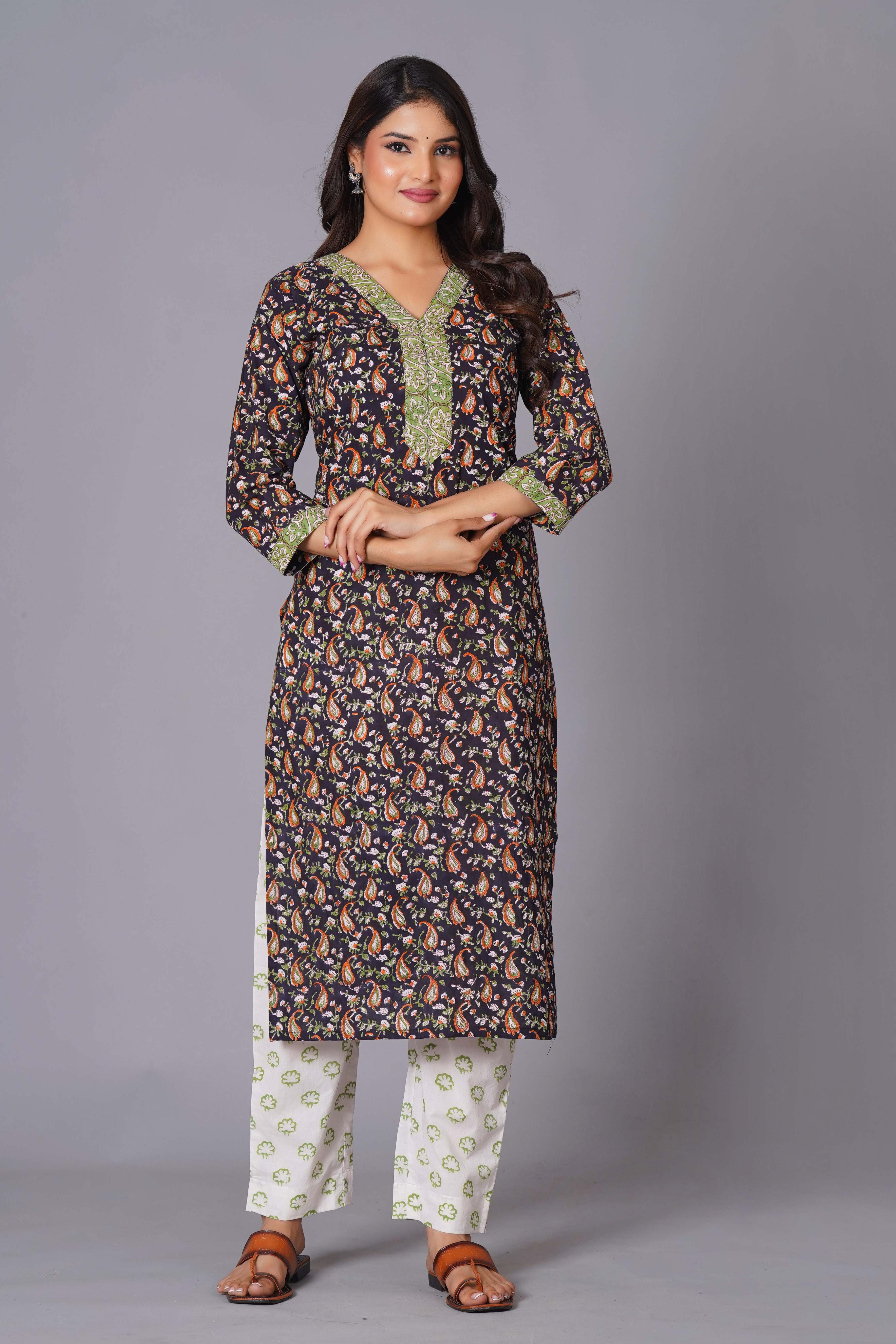 Midnight Paisley Handblock Cotton Suit Set