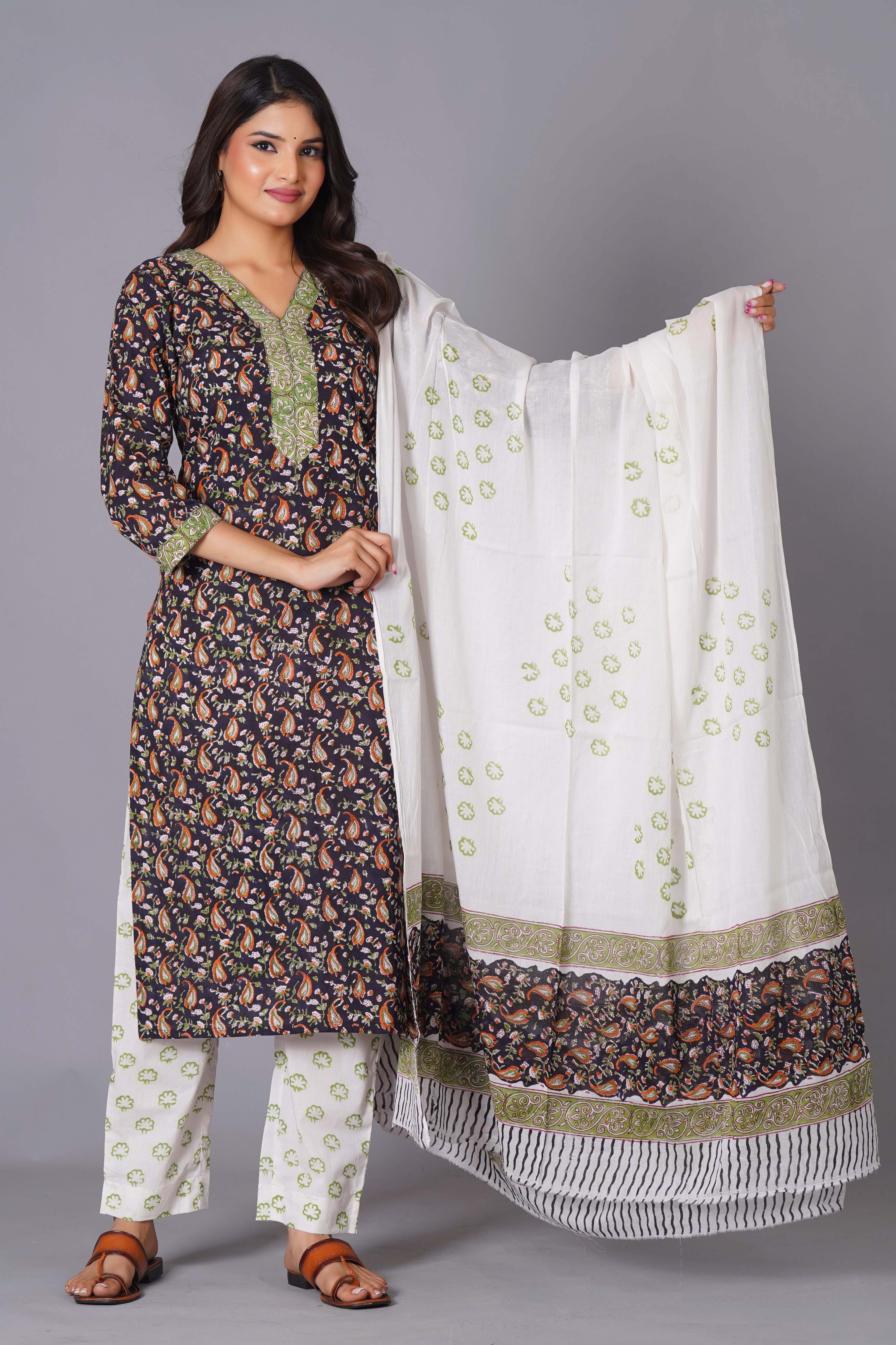 Midnight Paisley Handblock Cotton Suit Set