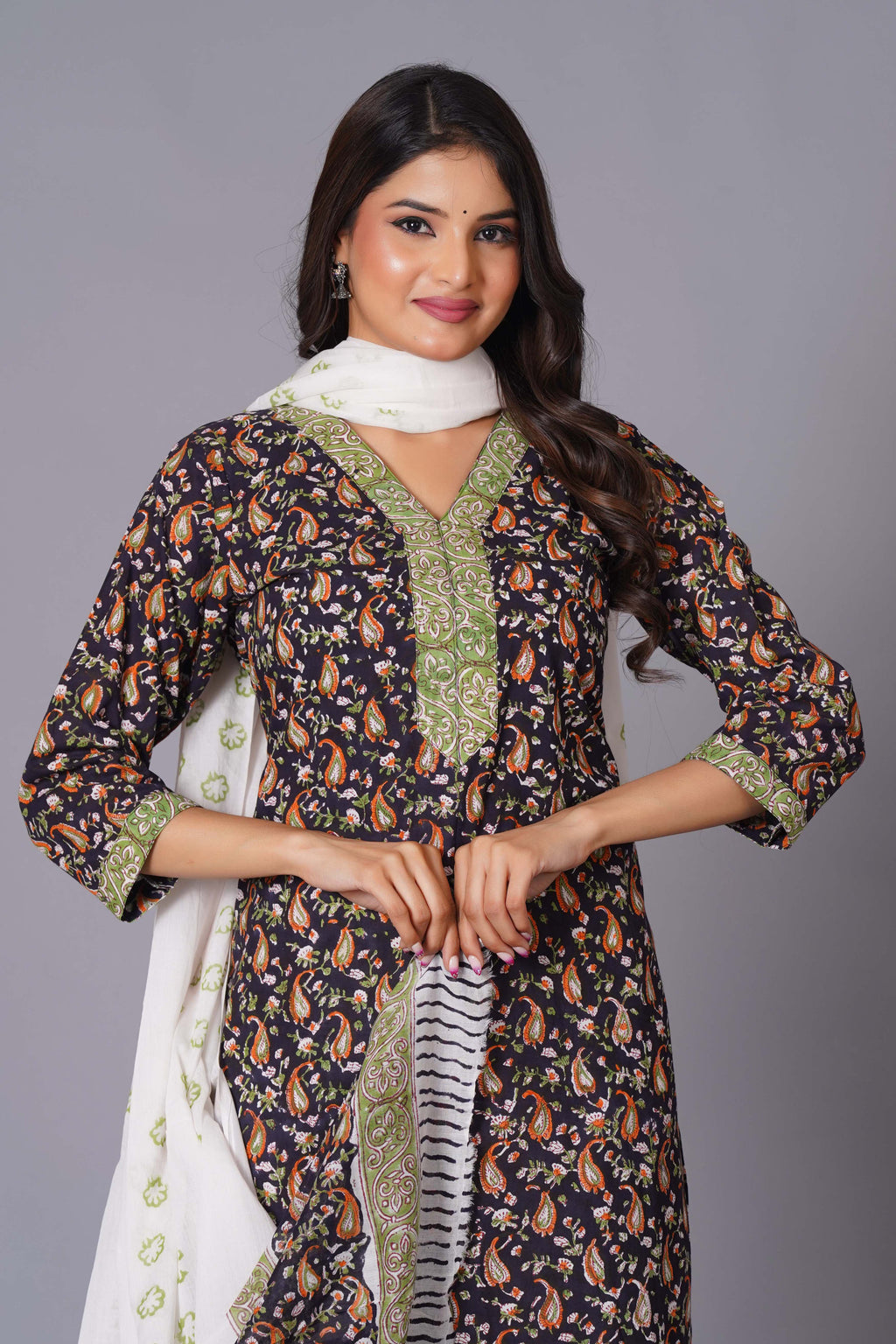 Midnight Paisley Handblock Cotton Suit Set