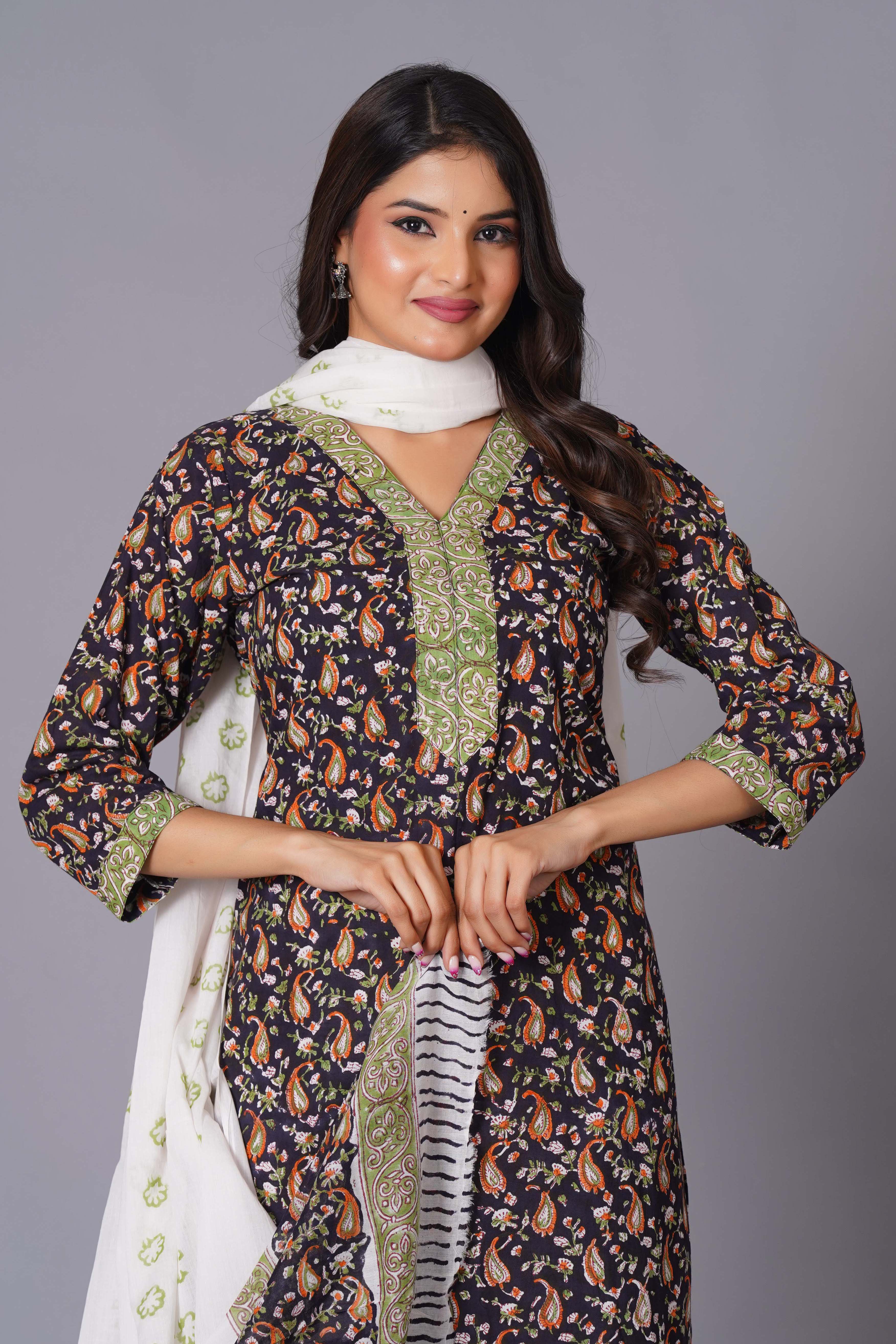 Midnight Paisley Handblock Cotton Suit Set